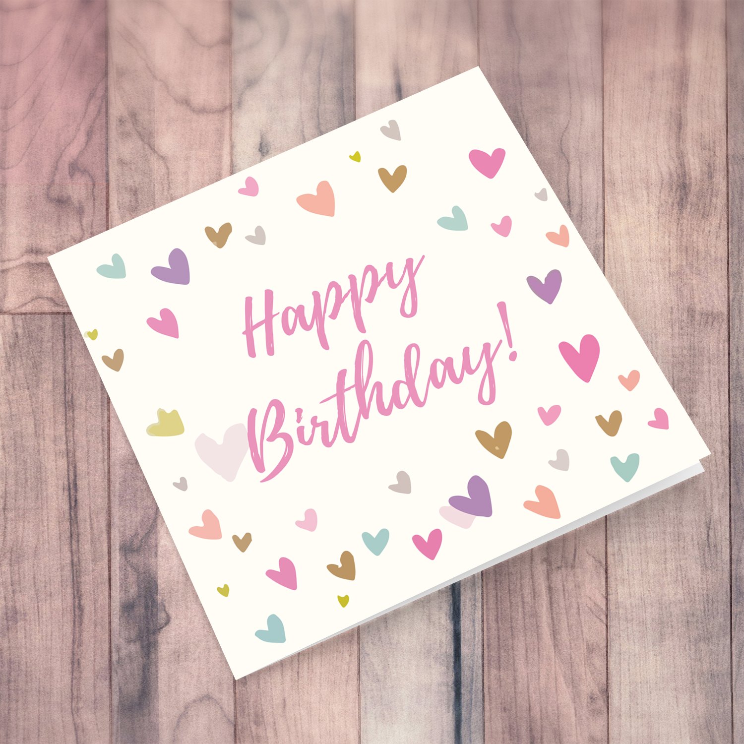 Colourful heart background birthday card in English