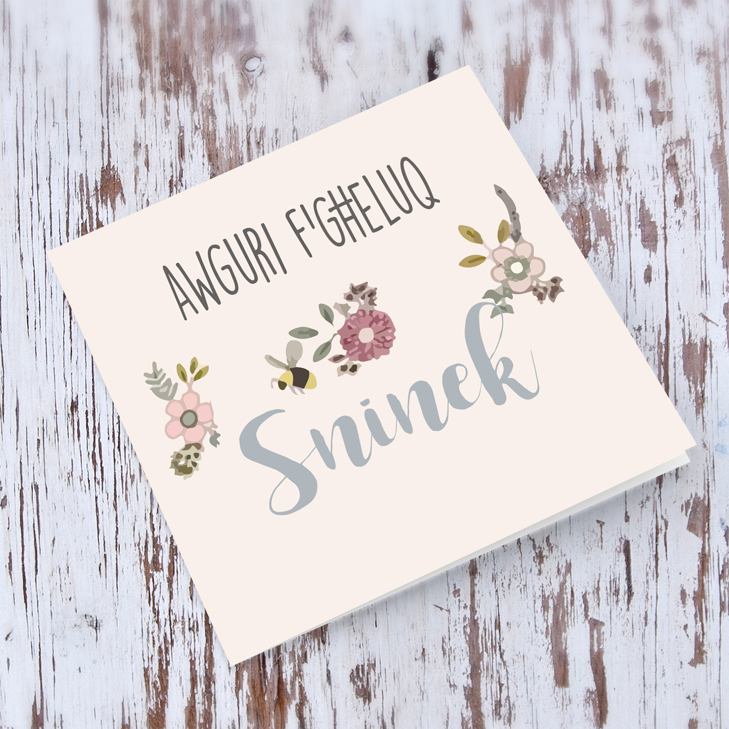 Open Birthday card in Maltese with small flowers