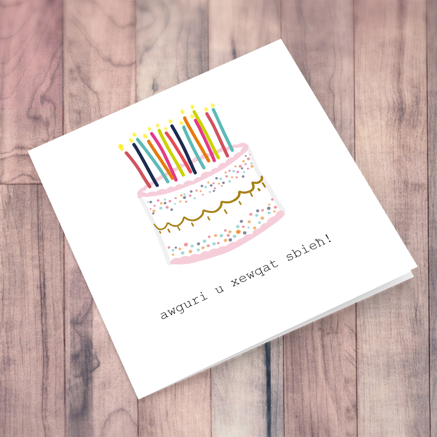 Birthday cake themed card in Maltese