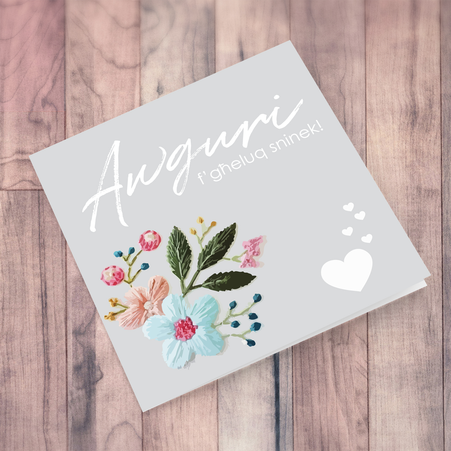 Embroidery flowered themed birthday card in Maltese