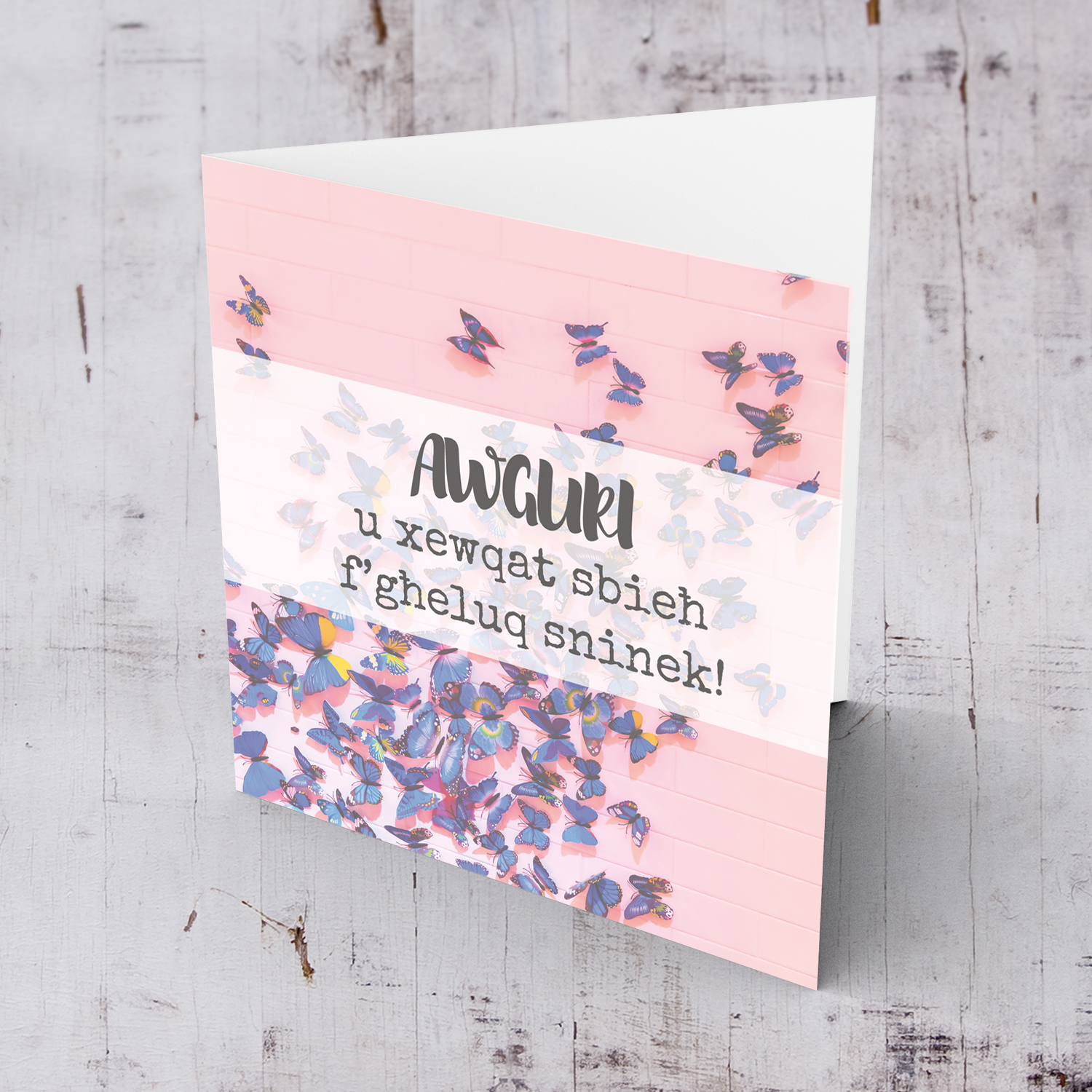 Butterfly themed birthday card in Maltese