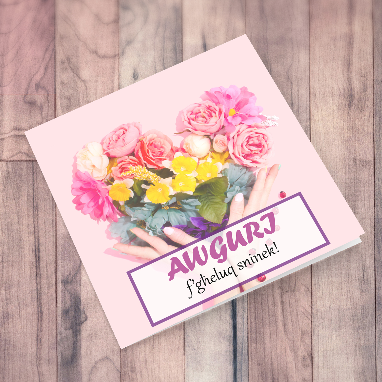 Heart shaped flower birthday card in Maltese