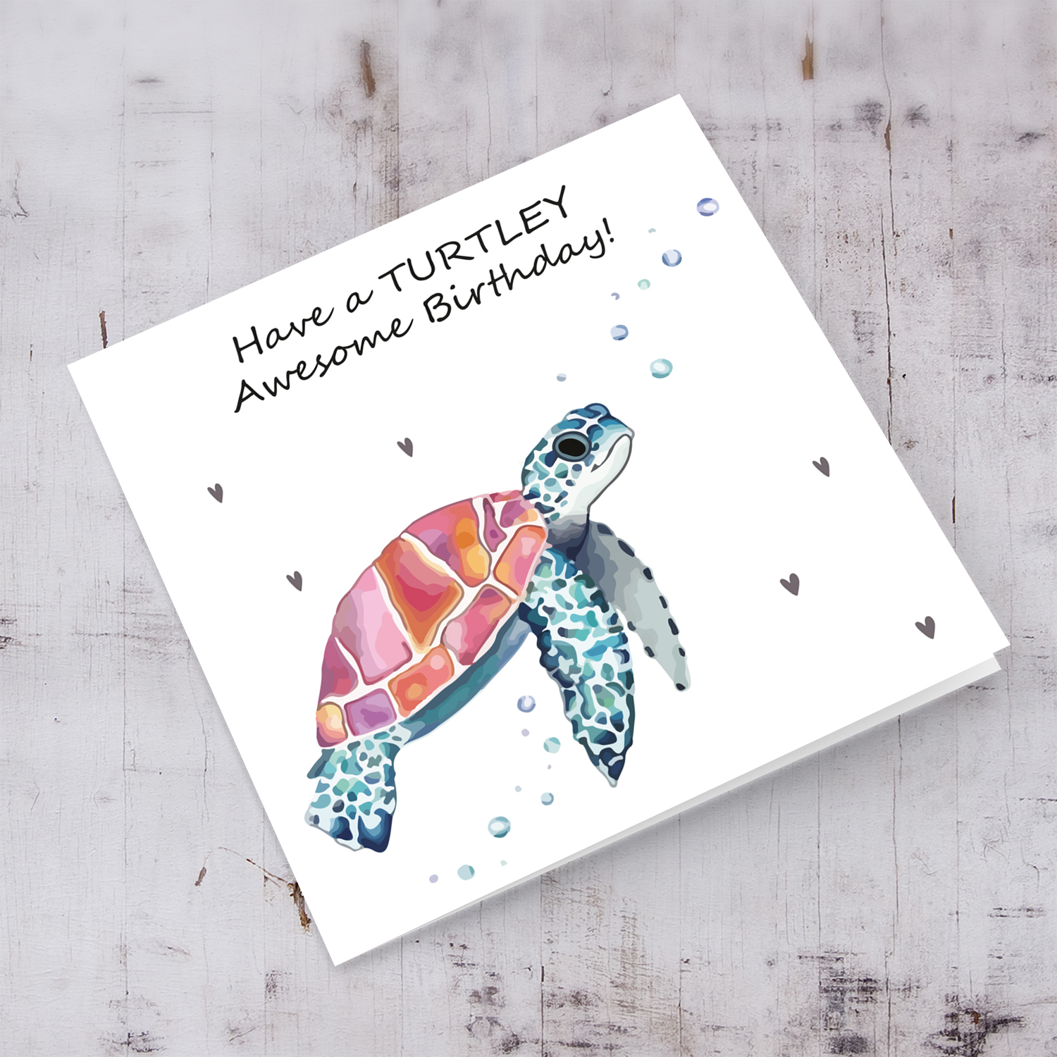 Turtle themed birthday card in English