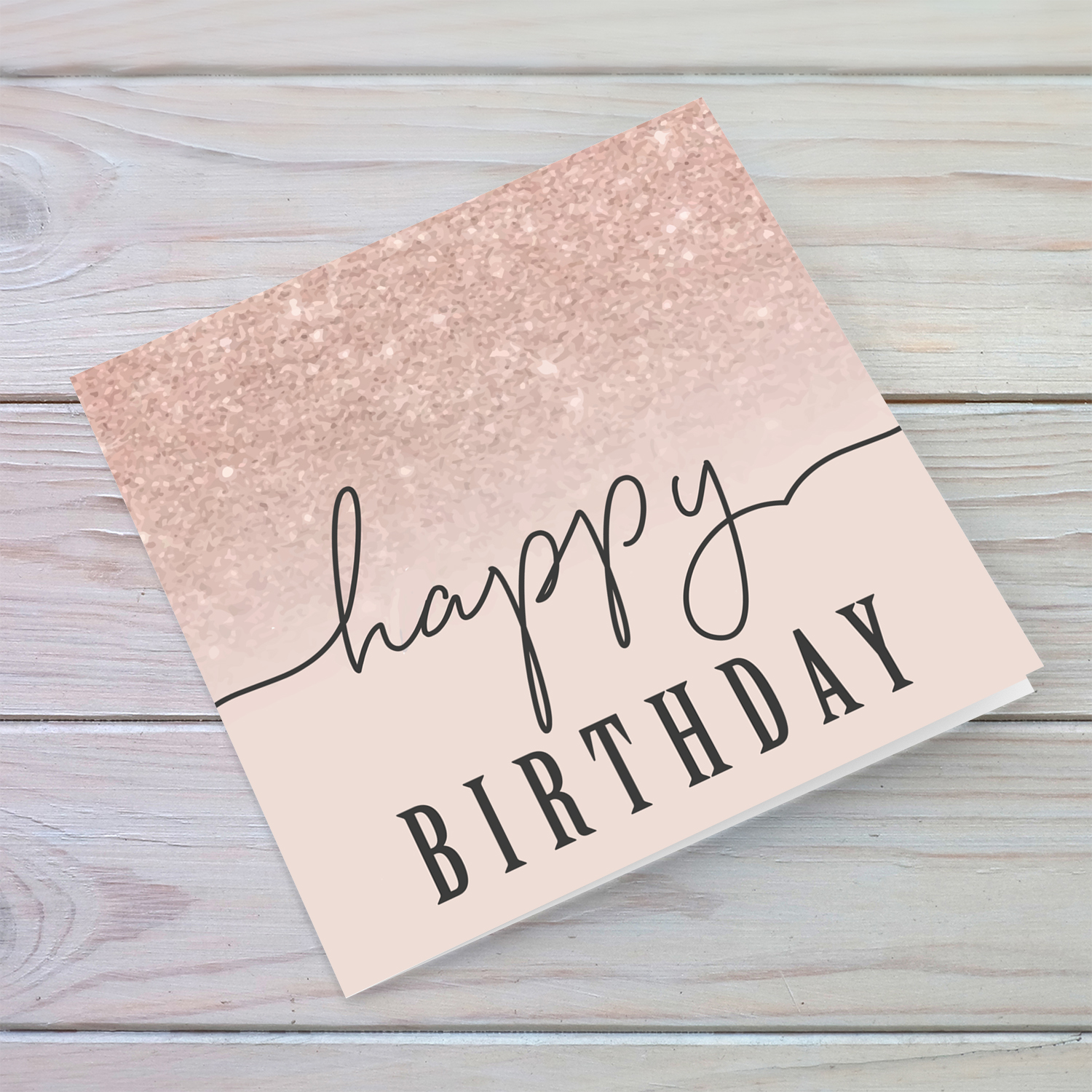 Dusty rose with sparkly background birthday card in English