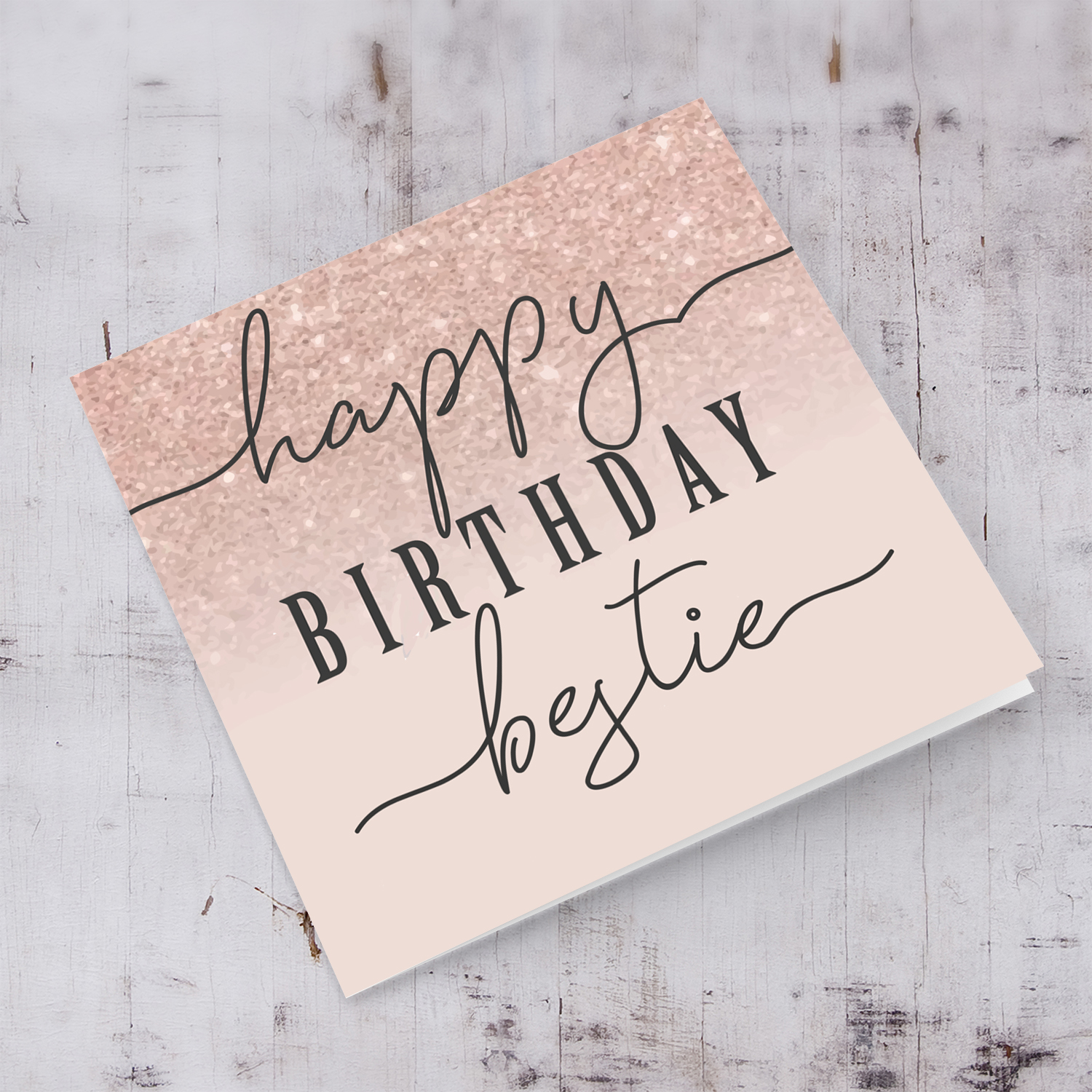 Dusty rose with sparkly background birthday card for bestie in English