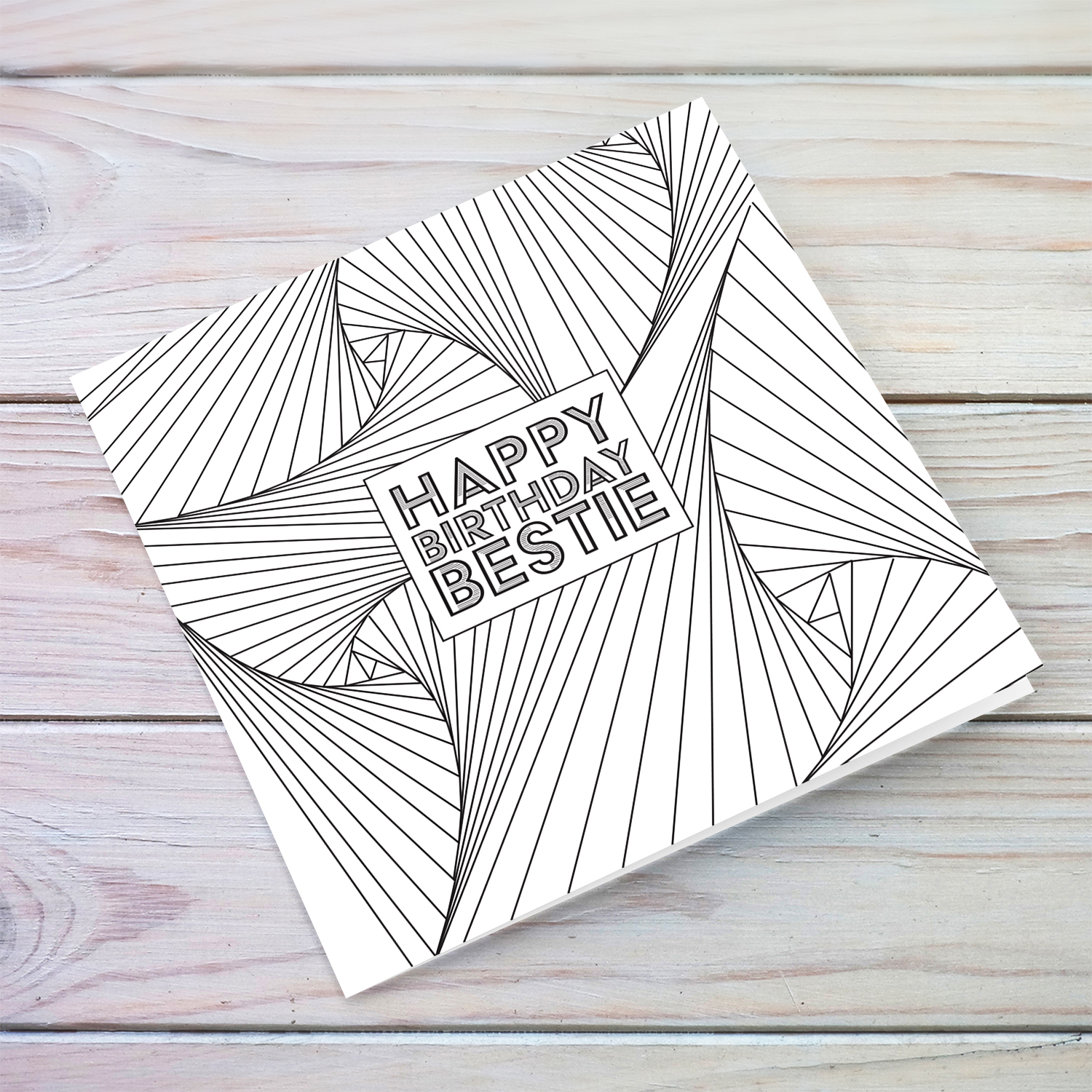 Colouring card with geometric lines birthday card for BESTIE / Friend in English