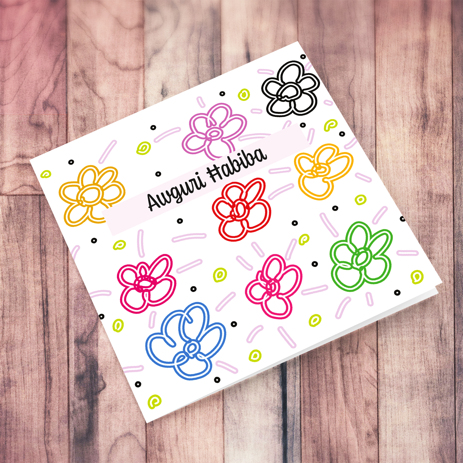 Colourful, bright coloured flowers birthday card for a Friend in Maltese