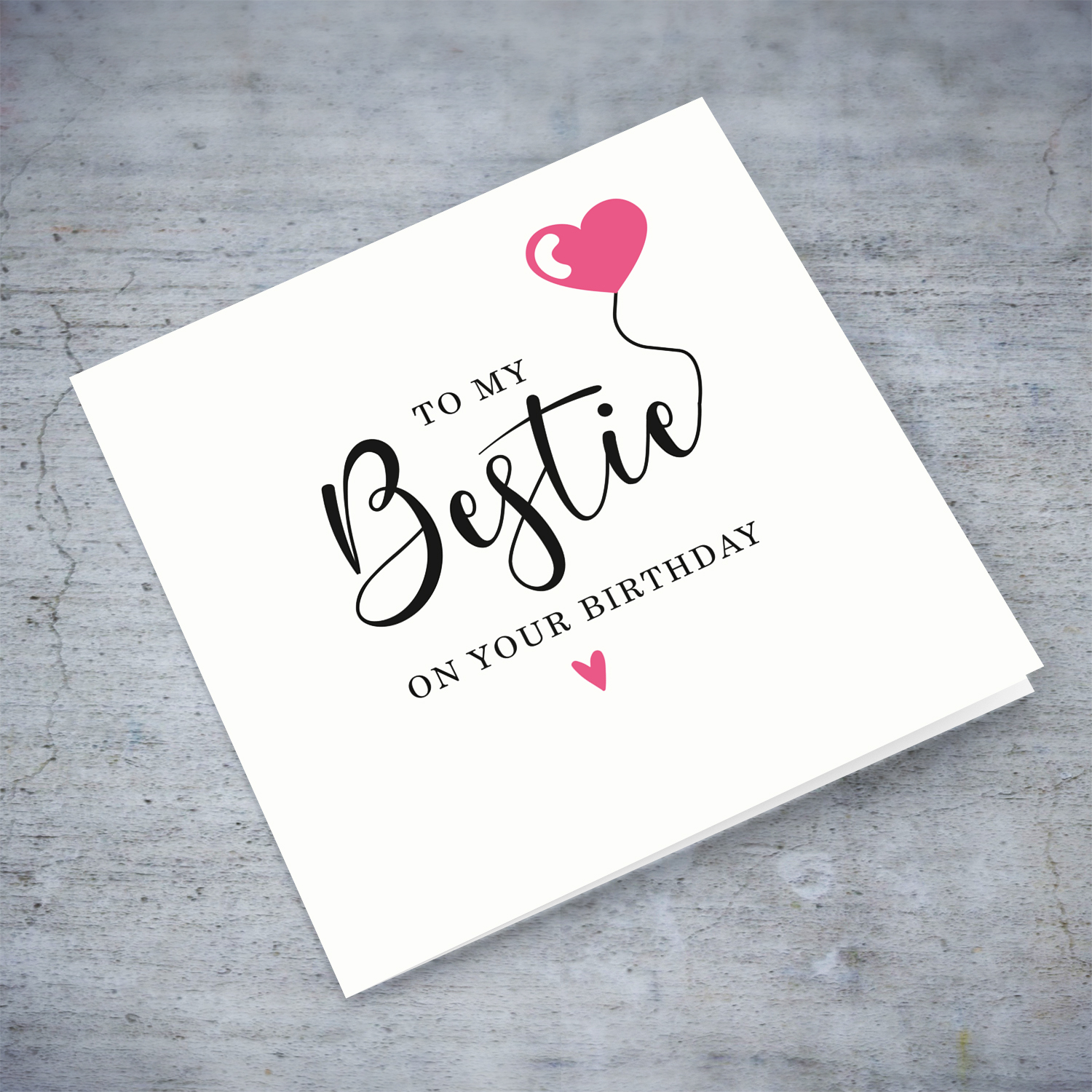 A cute birthday card for bestie with pink balloon in English