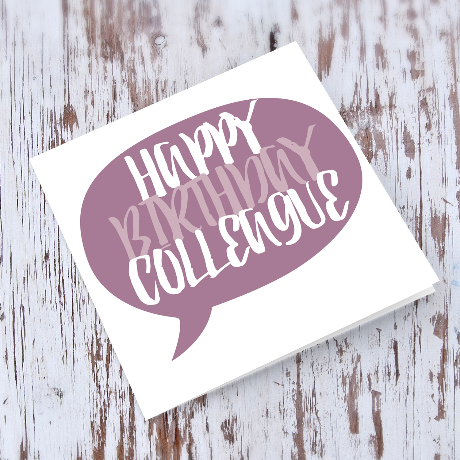 Dark Pink/purple speech bubble themed birthday card for colleague in English