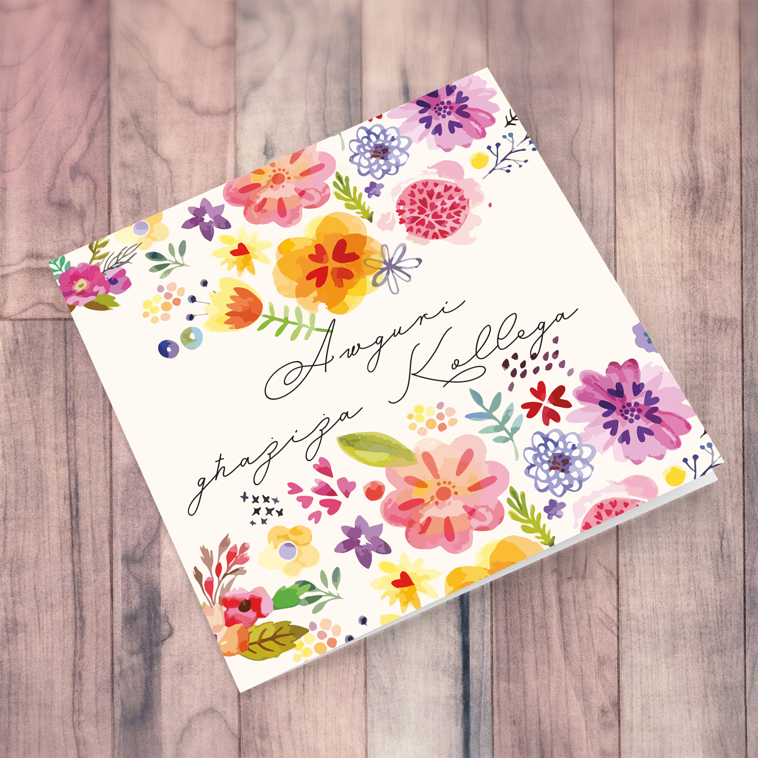 Colourful floral birthday card for colleague in Maltese