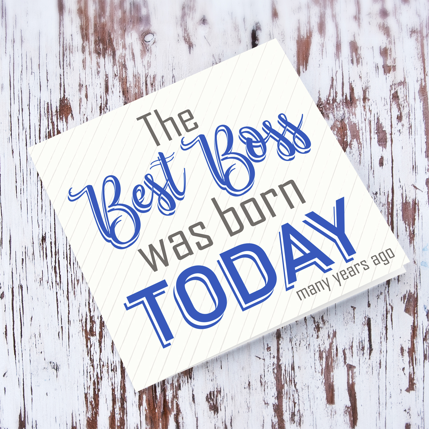 Funny Birthday card for Boss with striped background and shade of blue text in English