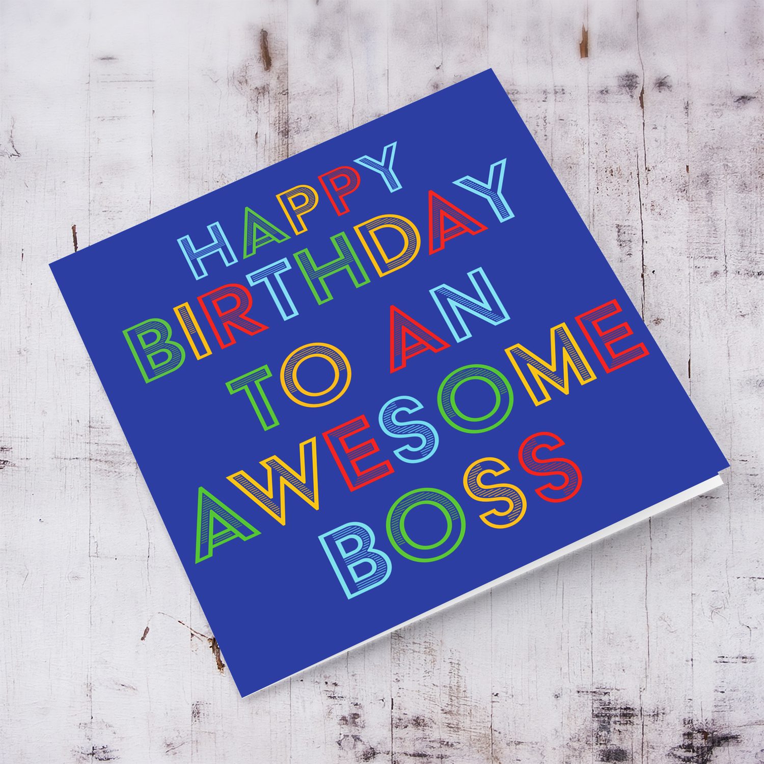 Colourful and fun birthday card for BOSS with blue background in English