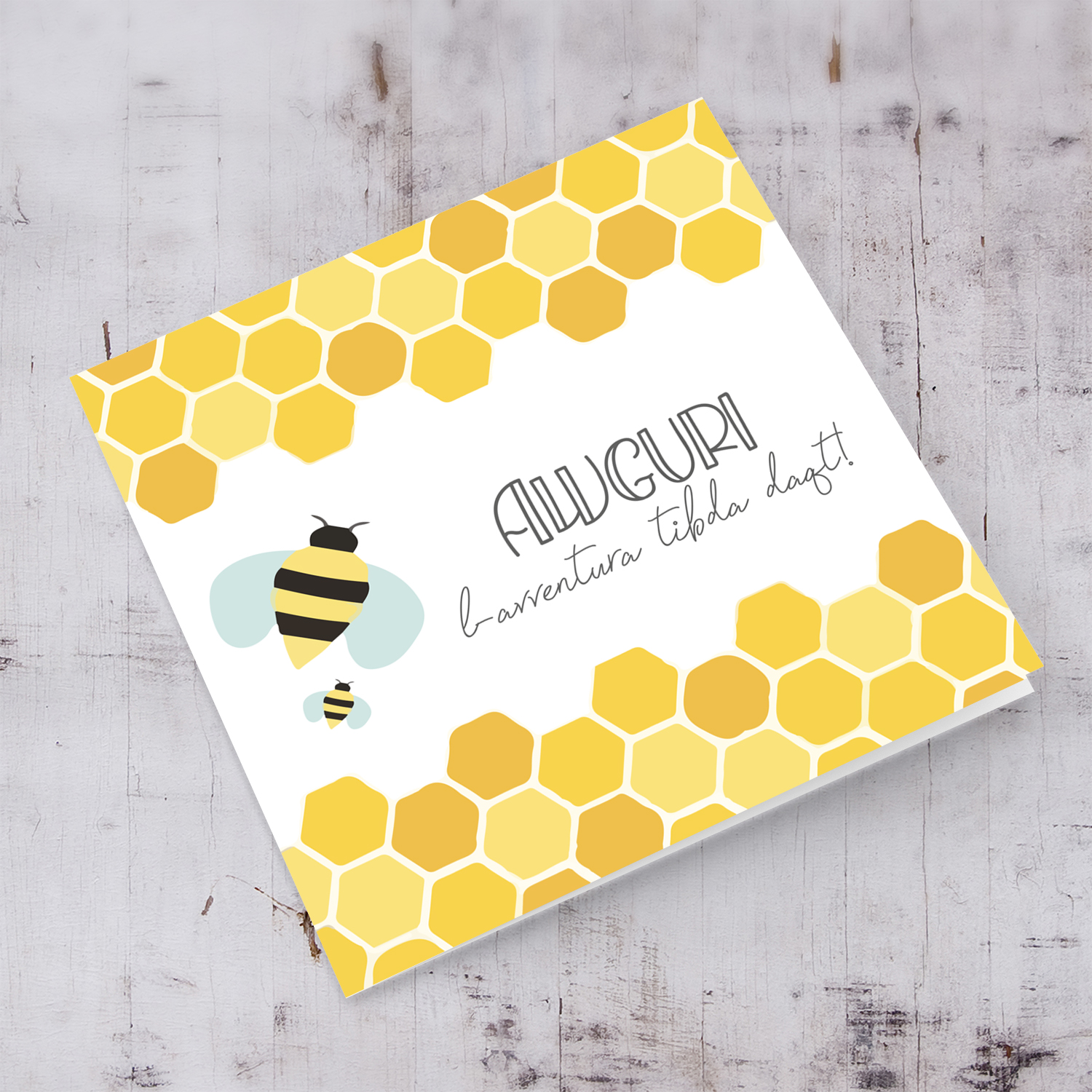 Beehive themed Baby shower card in Maltese