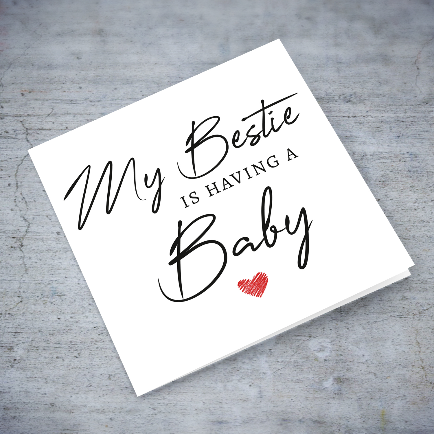 My Bestie is having a Baby - Minimalist Card with red heart in English