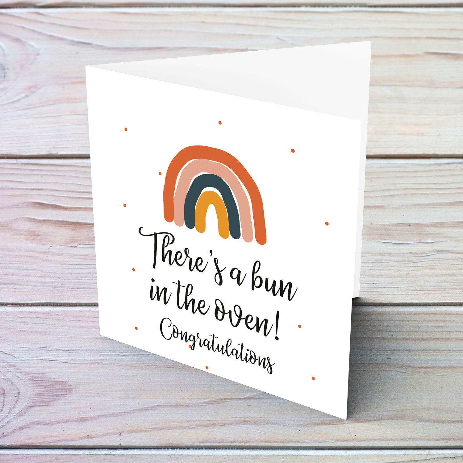 There's a bun in the oven - Congratulations - rainbow themed baby shower card in English (neutral)