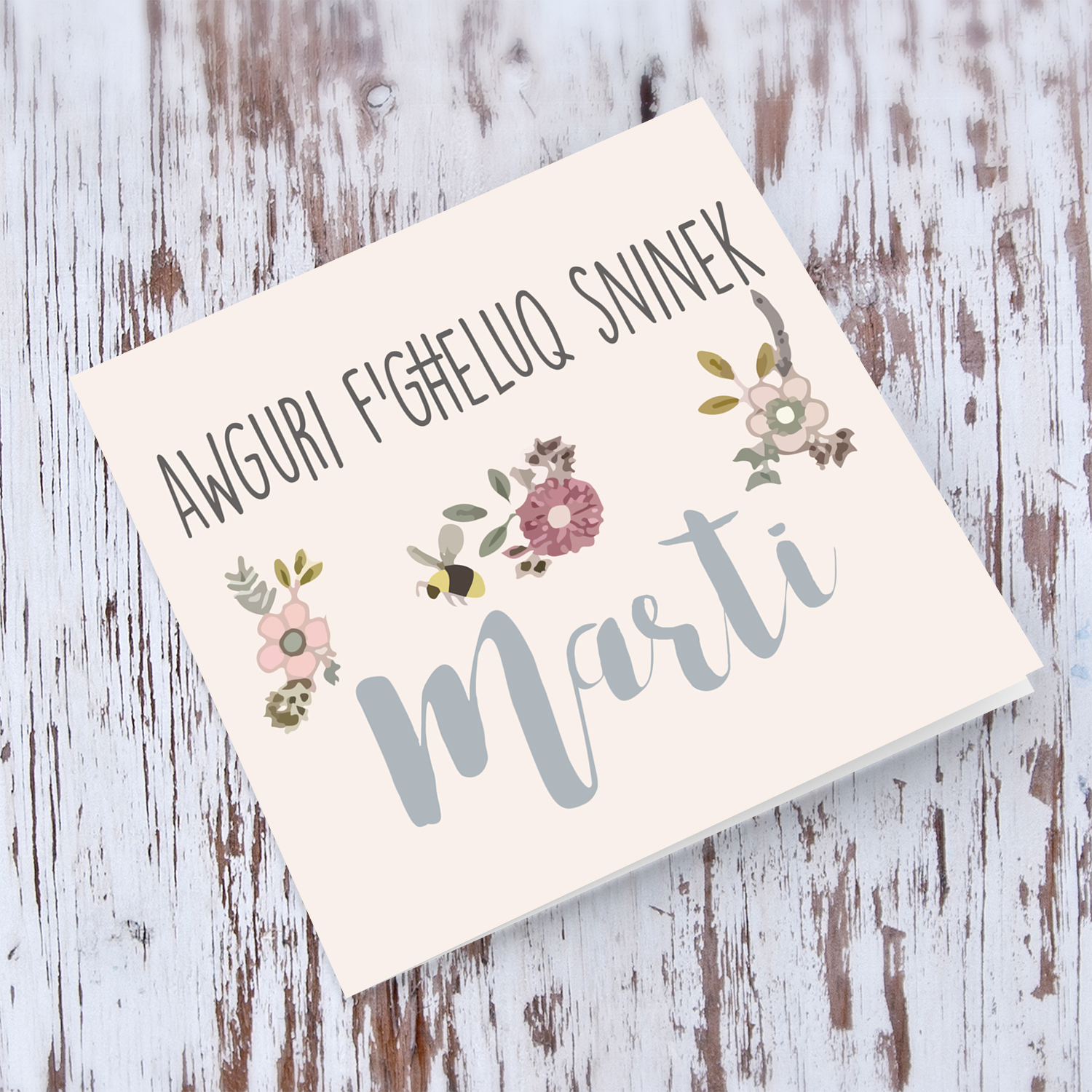 Birthday card for wife in Maltese with small flowers and bee