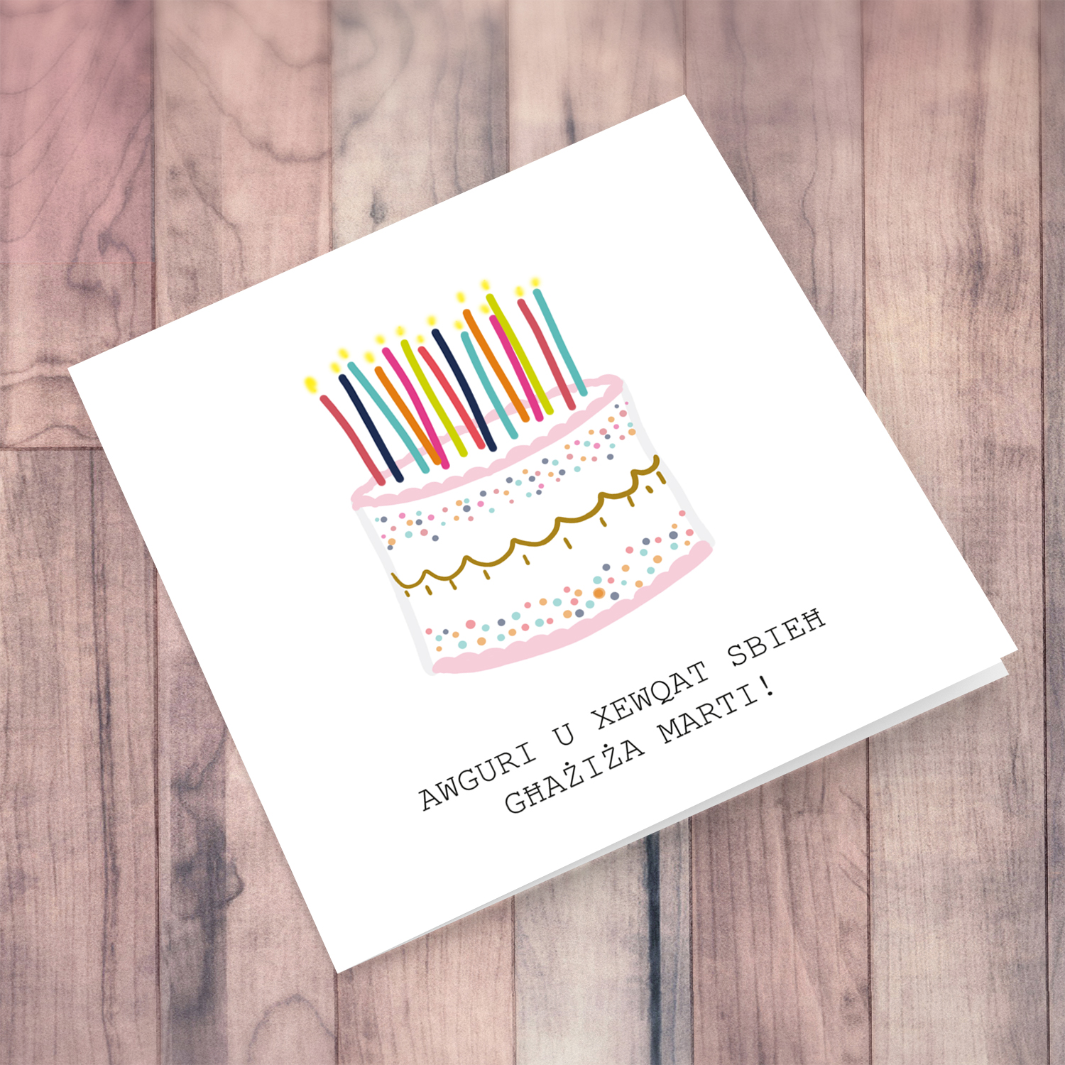 Birthday cake themed card for wife in Maltese