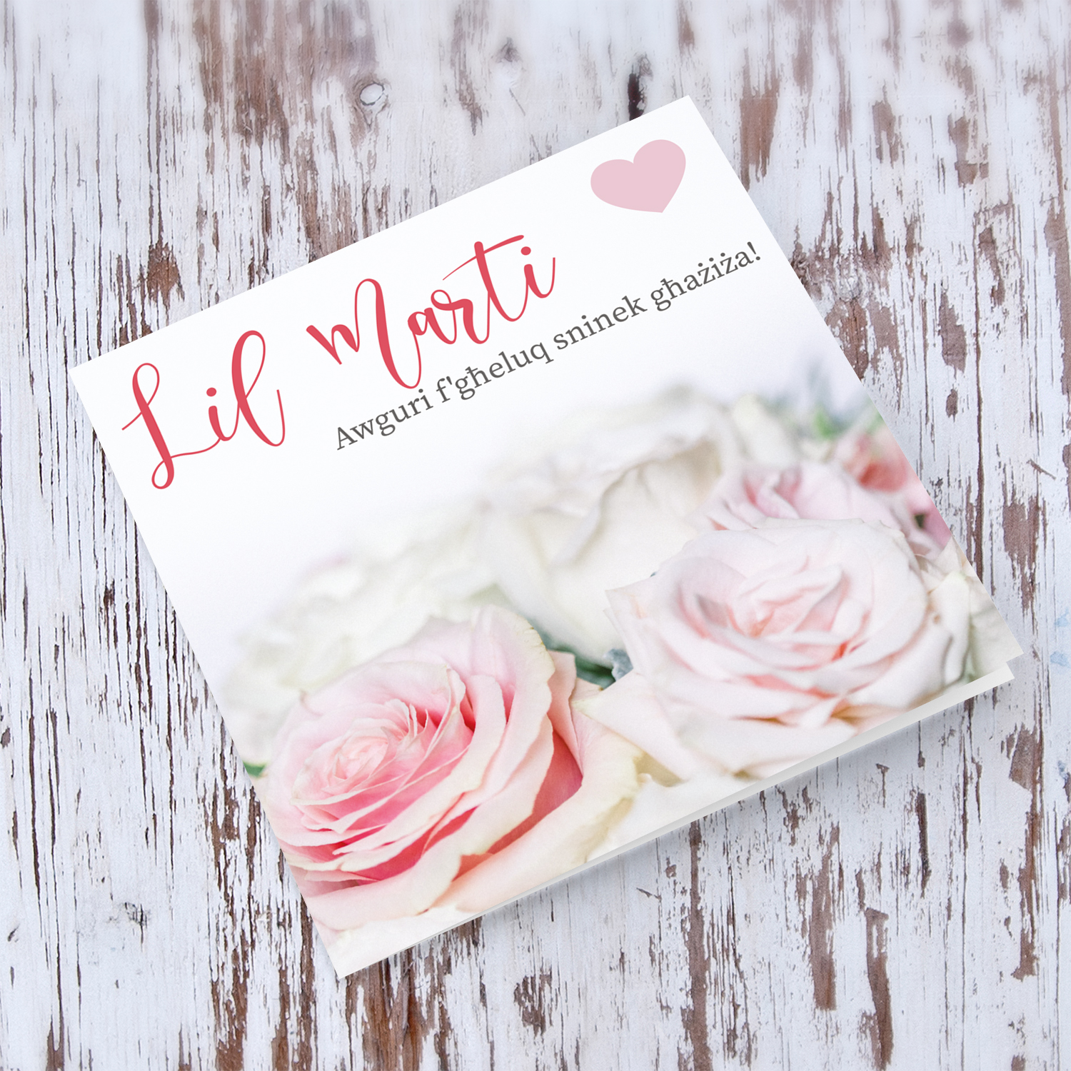 Birthday card for wife in Maltese with pink and white roses