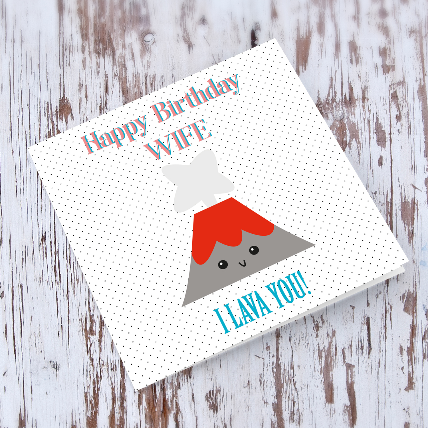 Volcano themed birthday card for wife in English