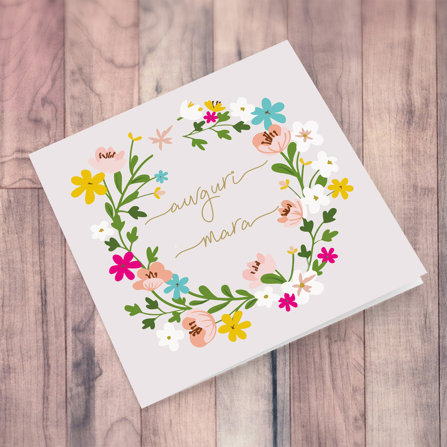 Colourful floral themed birthday card with light pink background for wife in Maltese