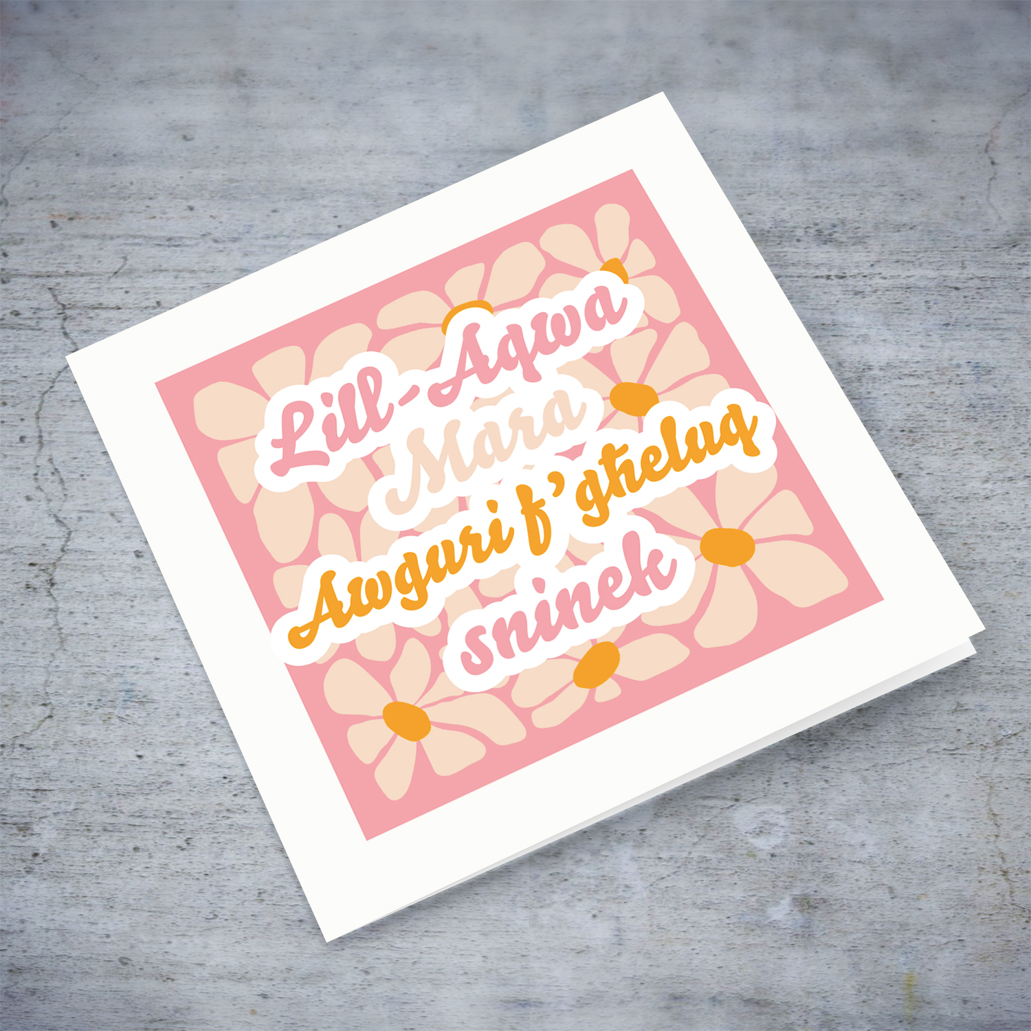 Flower themed birthday card in pink hues with cream border for Wife / Girlfriend / Partner in Maltese