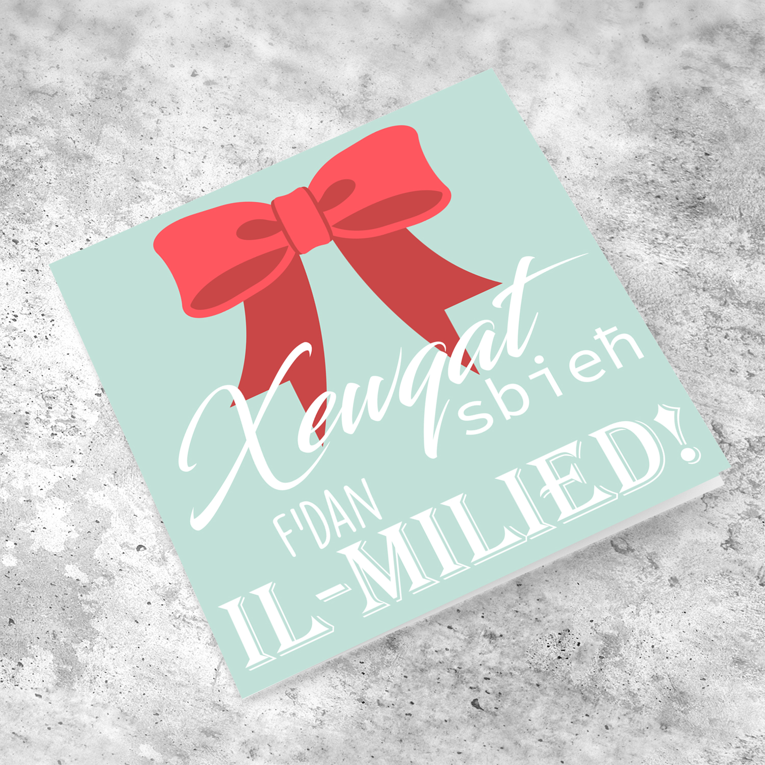 Red ribbon themed Christmas card in Maltese