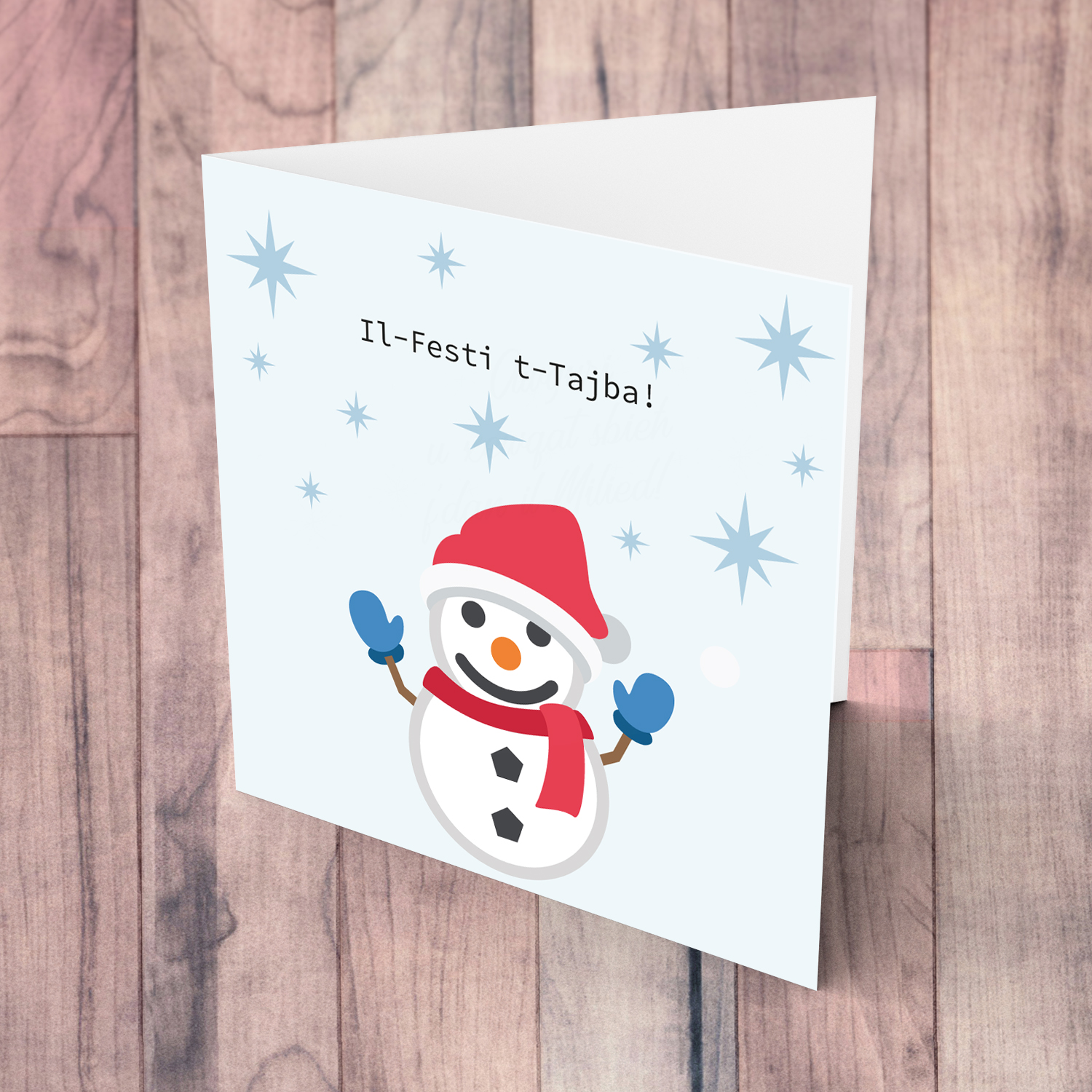 Snowman themed Christmas card in Maltese