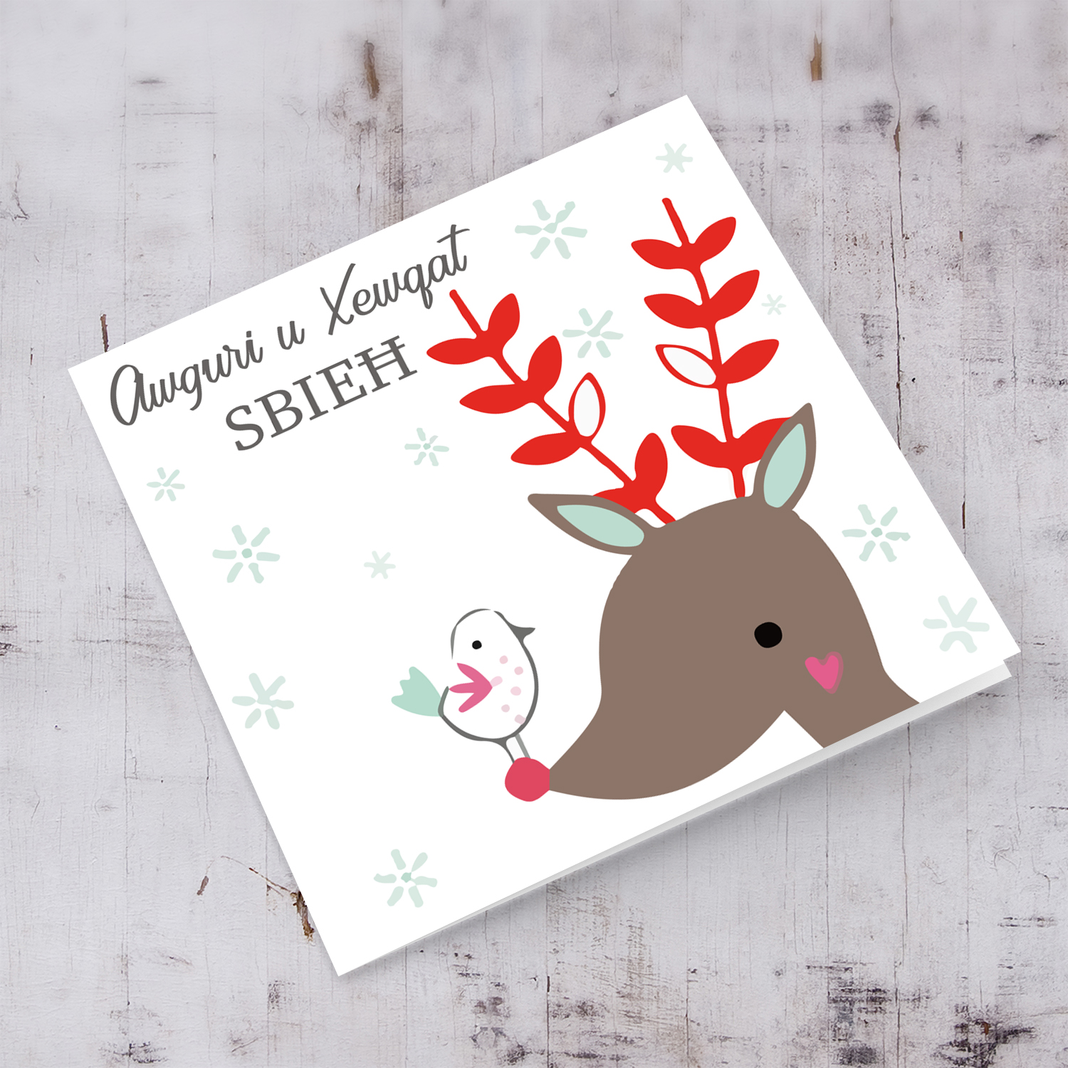 Reindeer themed Christmas card in Maltese