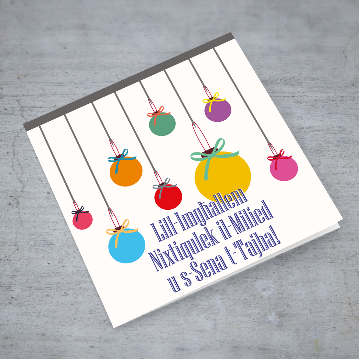 Boss - Colourful baubles themed Christmas card for boss in Maltese