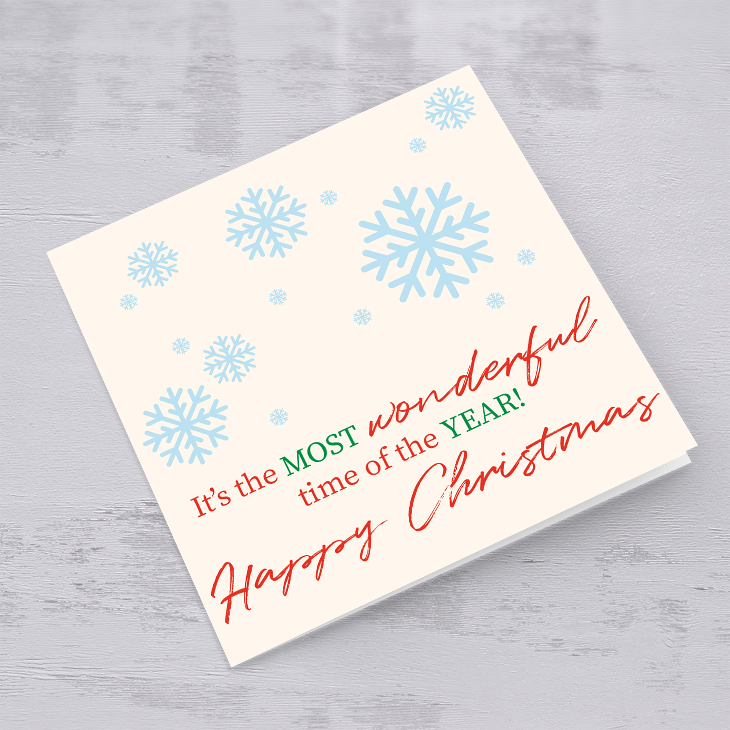 Snowflake themed Christmas card in English