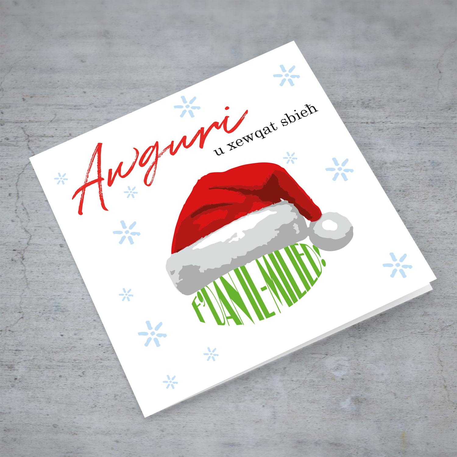 Santa's hat themed Christmas card in Maltese