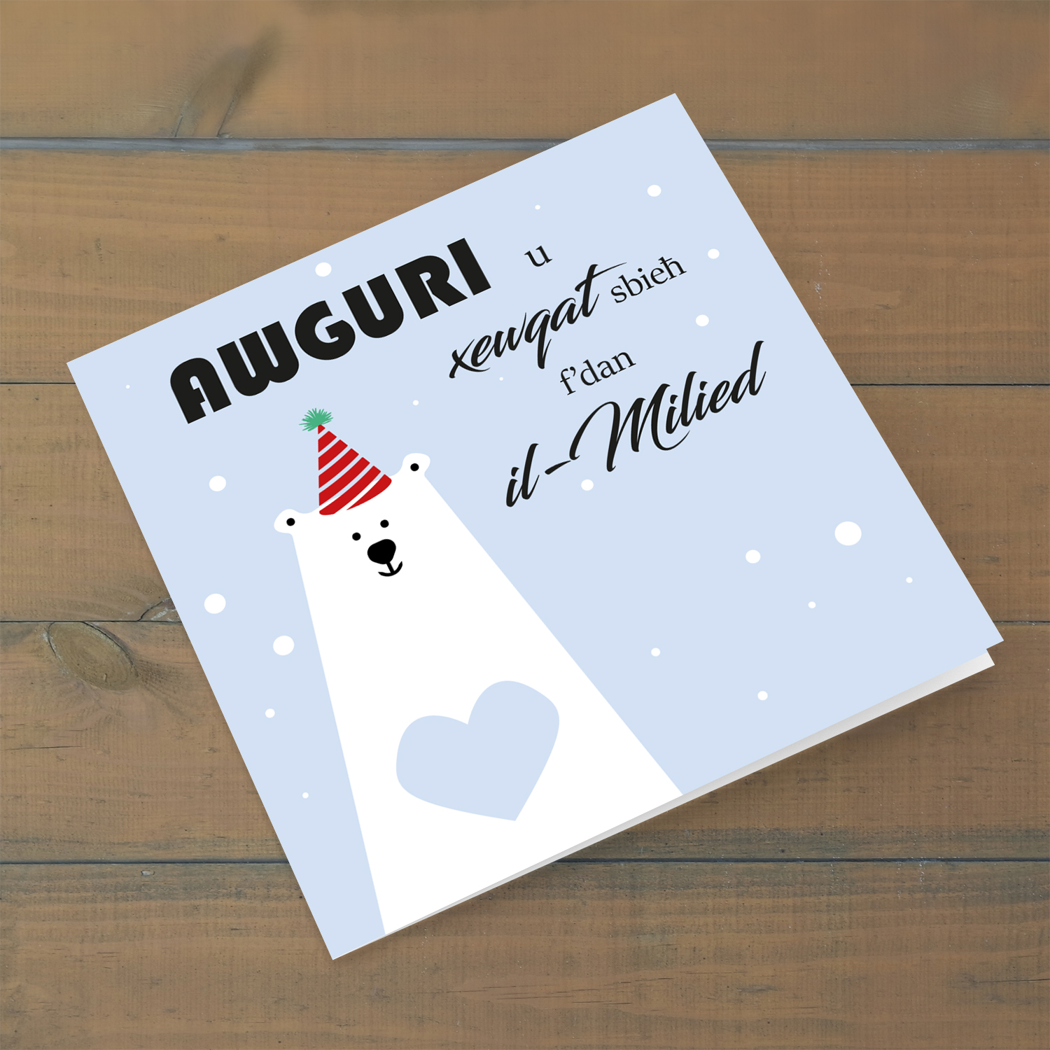 Polar Bear themed Christmas card in Maltese