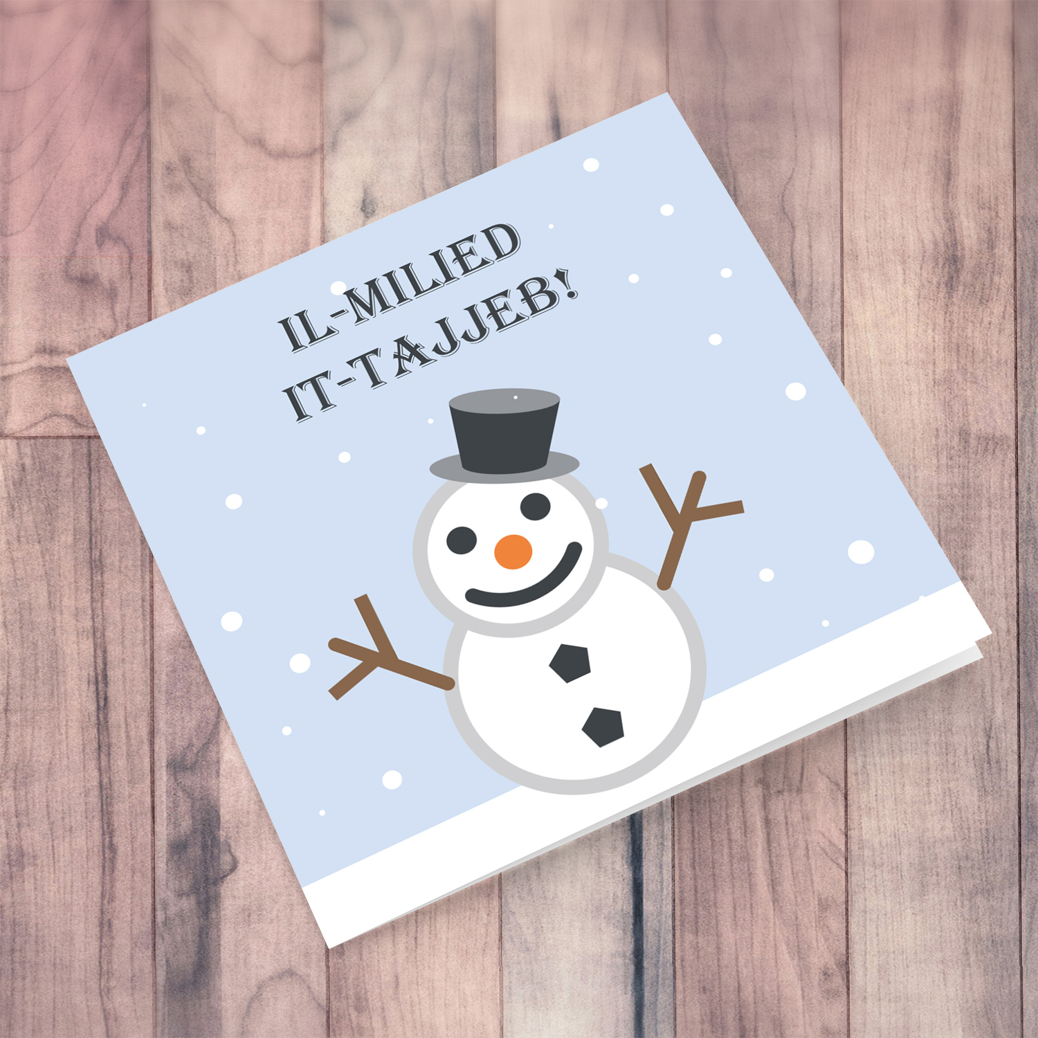 Snowman themes Christmas card in Maltese