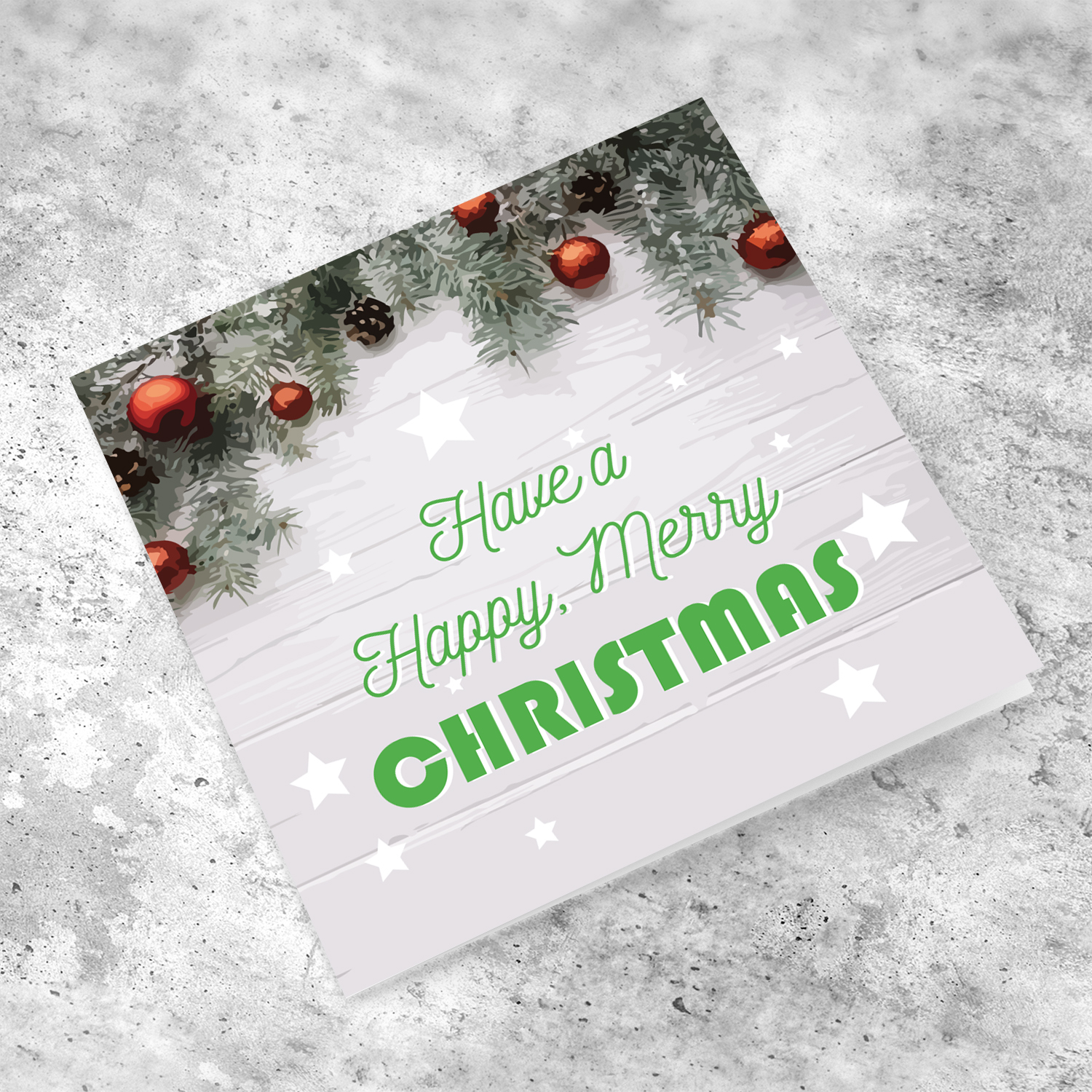Christmas tree with decorations themed Christmas Card in English