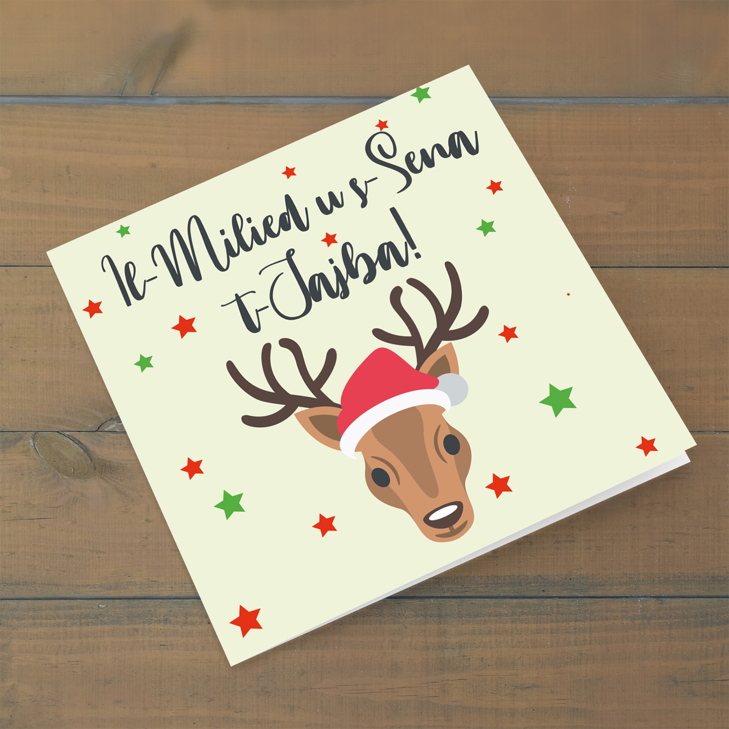 Reindeer themed Christmas card in Maltese