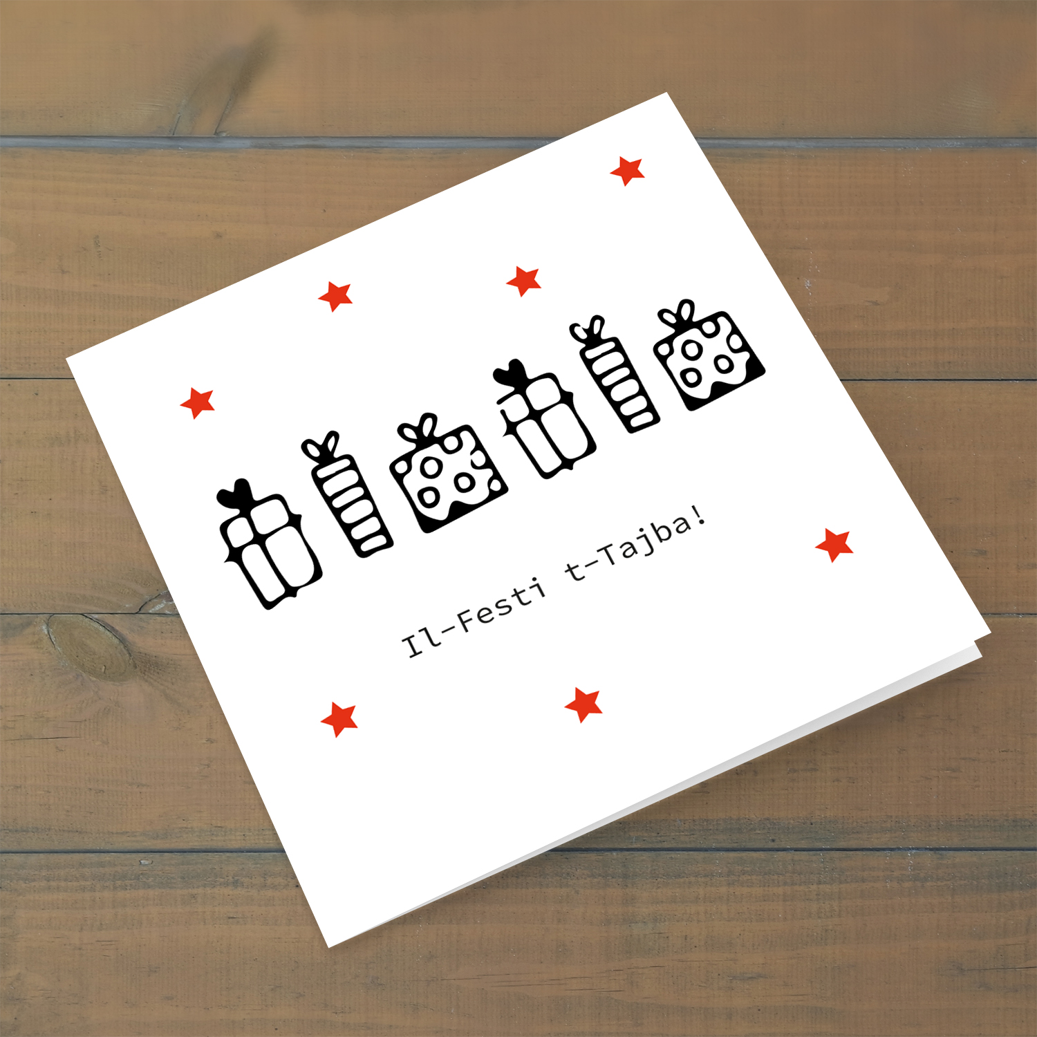 Minimalist presents Christmas card in Maltese