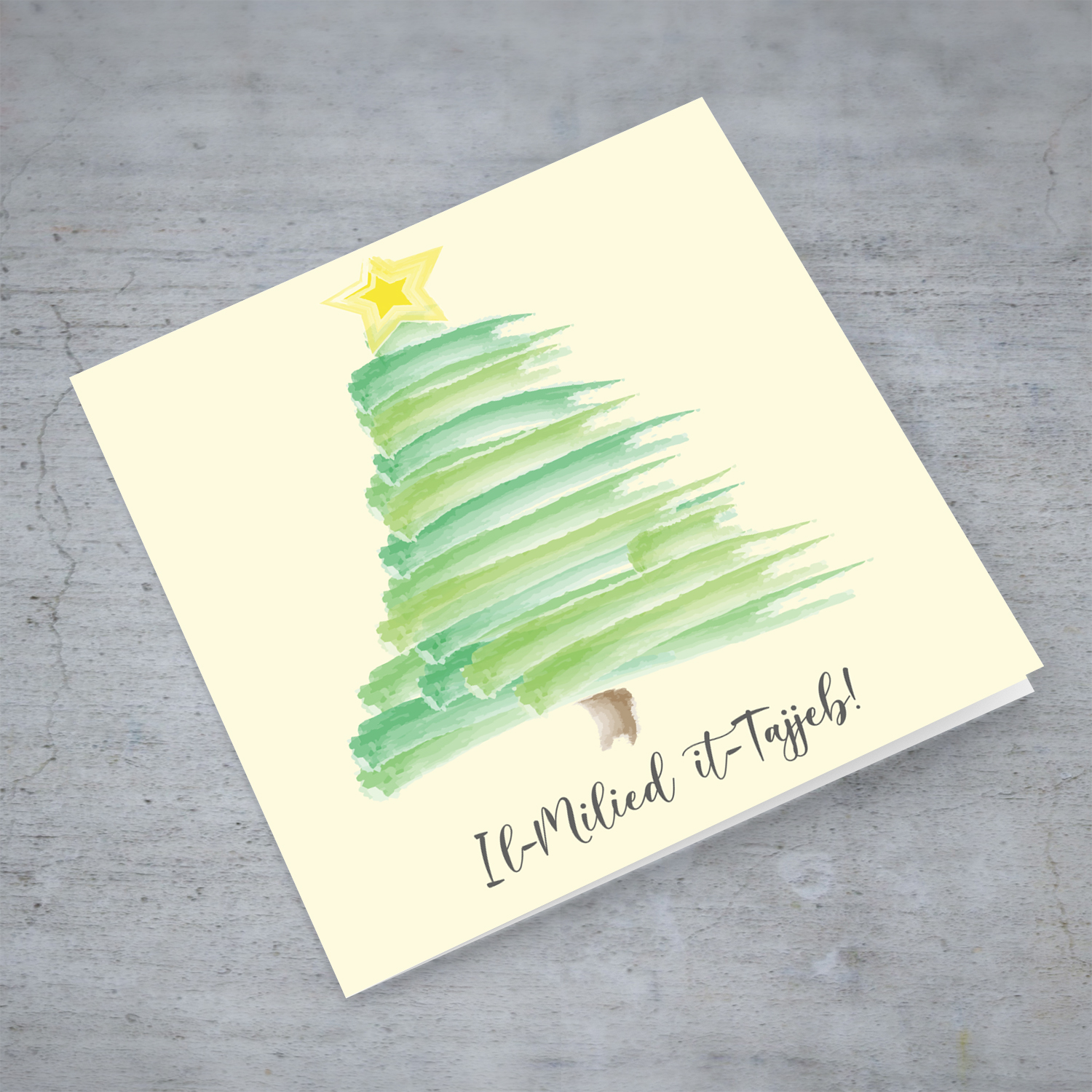 Christmas tree painting Christmas card in Maltese