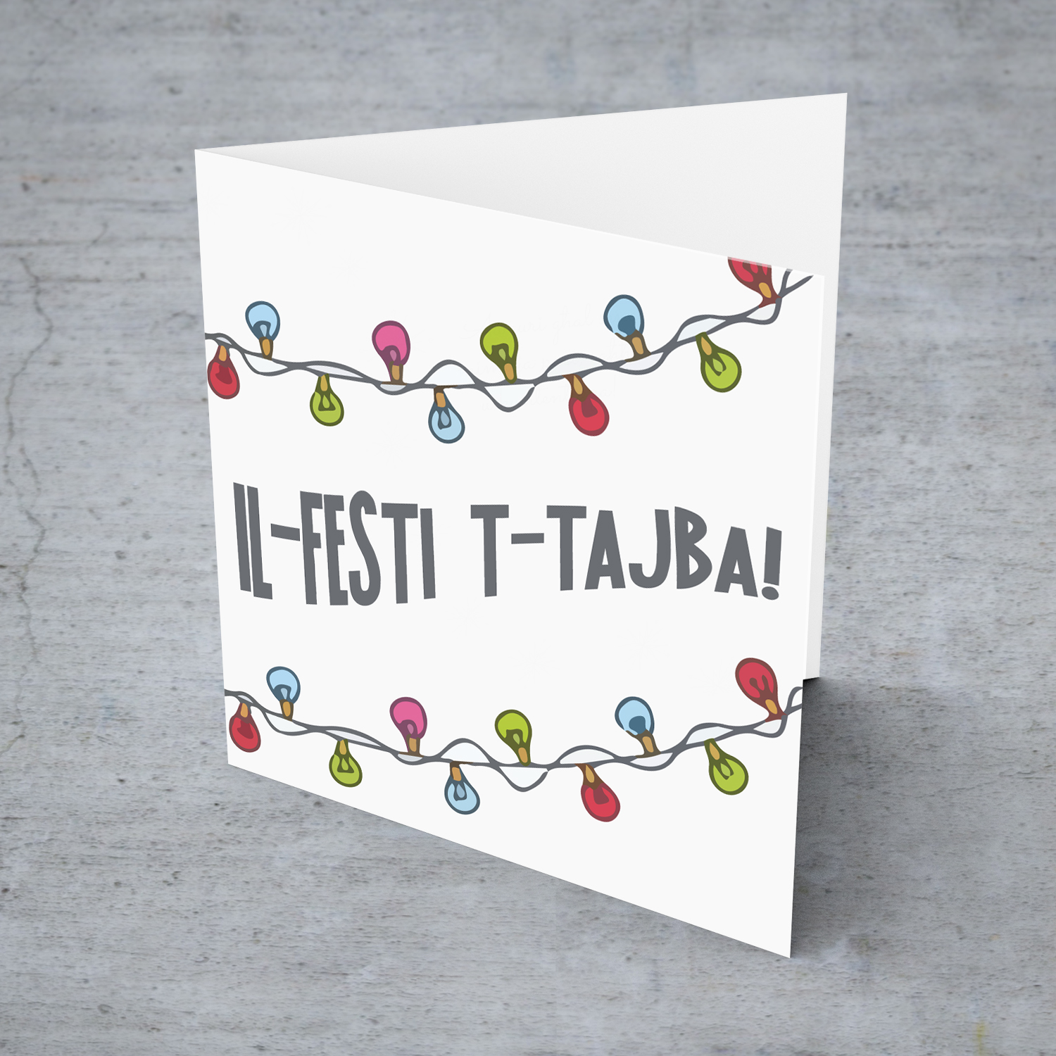 Christmas lights themed Christmas card in Maltese