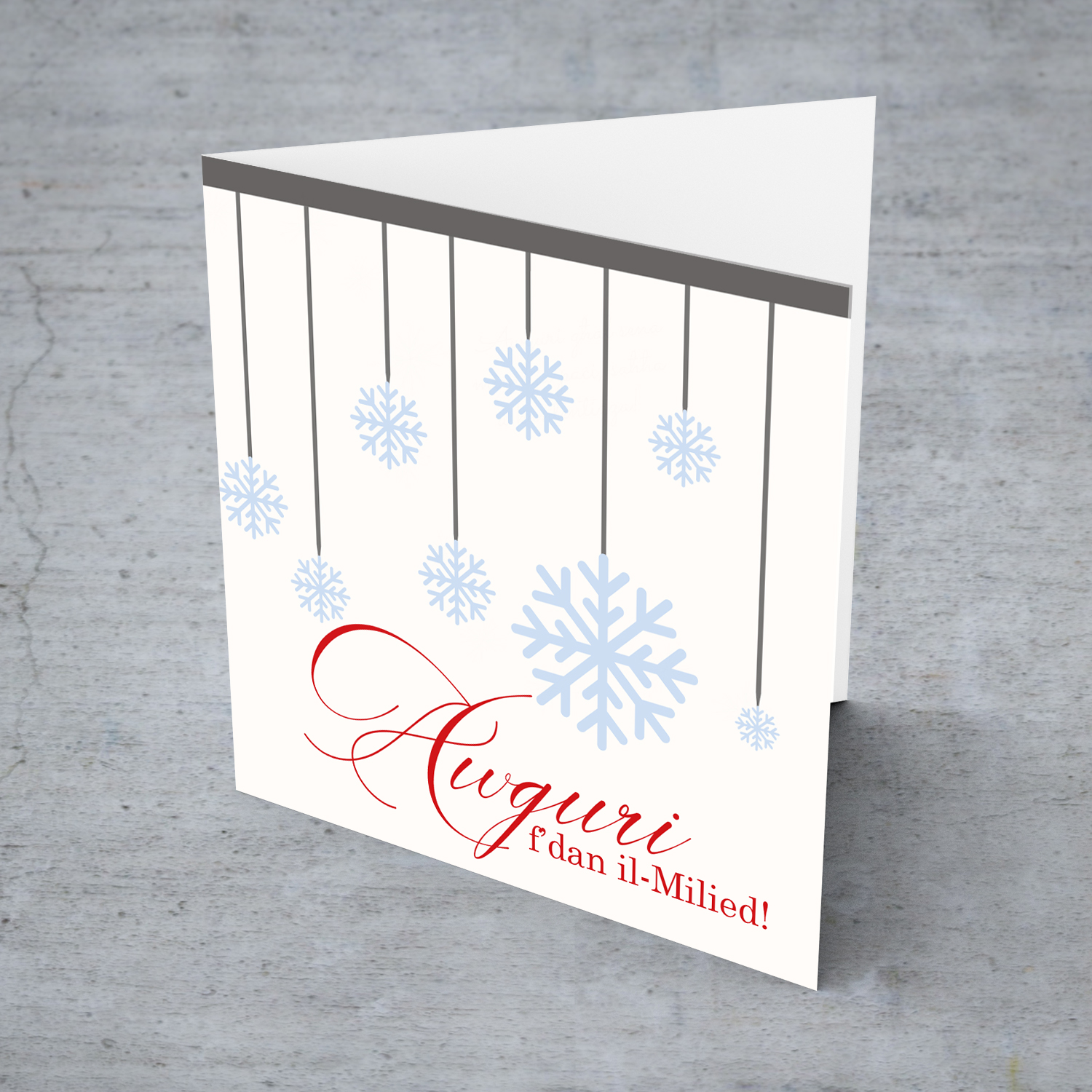 Snowflake bauble themed Christmas card in Maltese