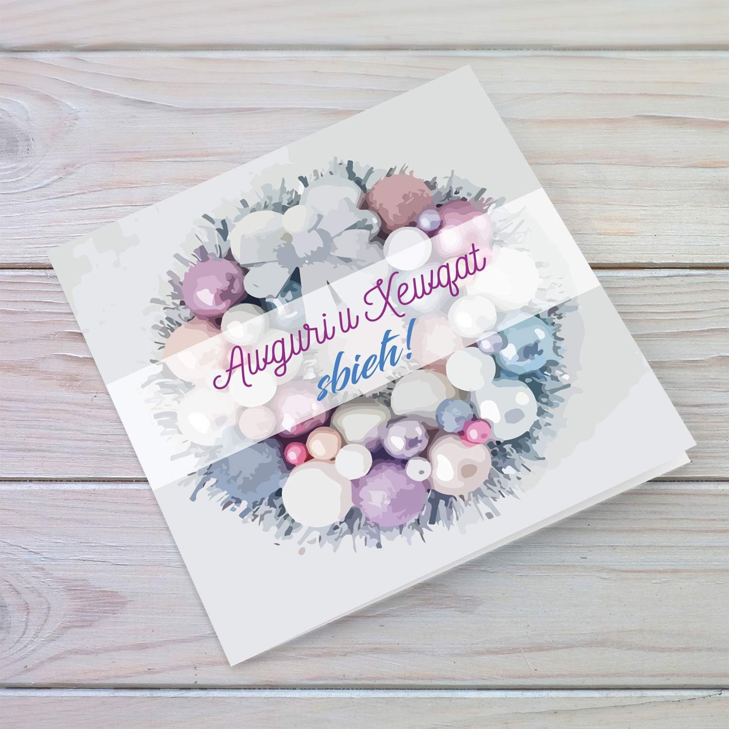 Bauble themed Christmas card in Maltese