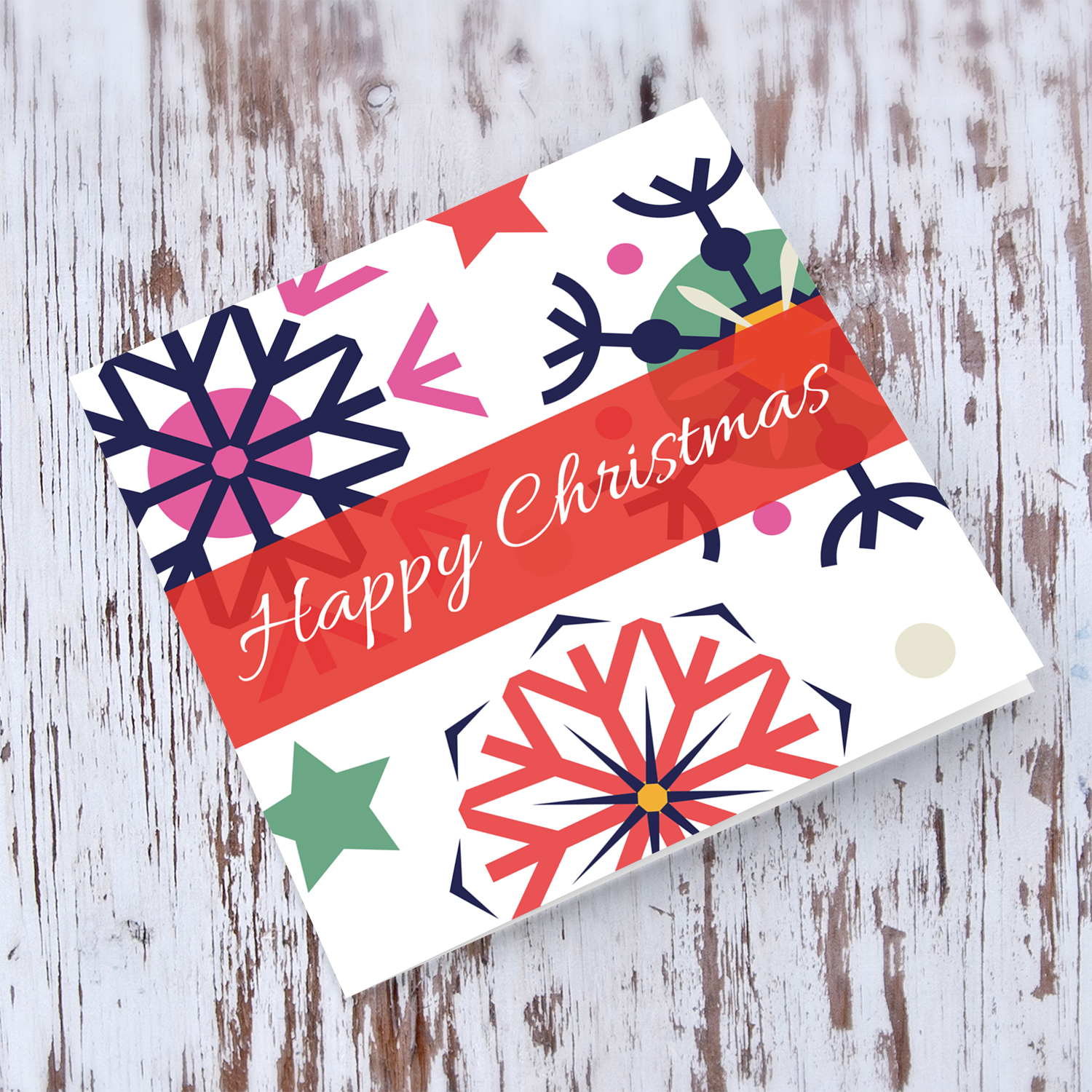 Colourful snowflakes Christmas card in English