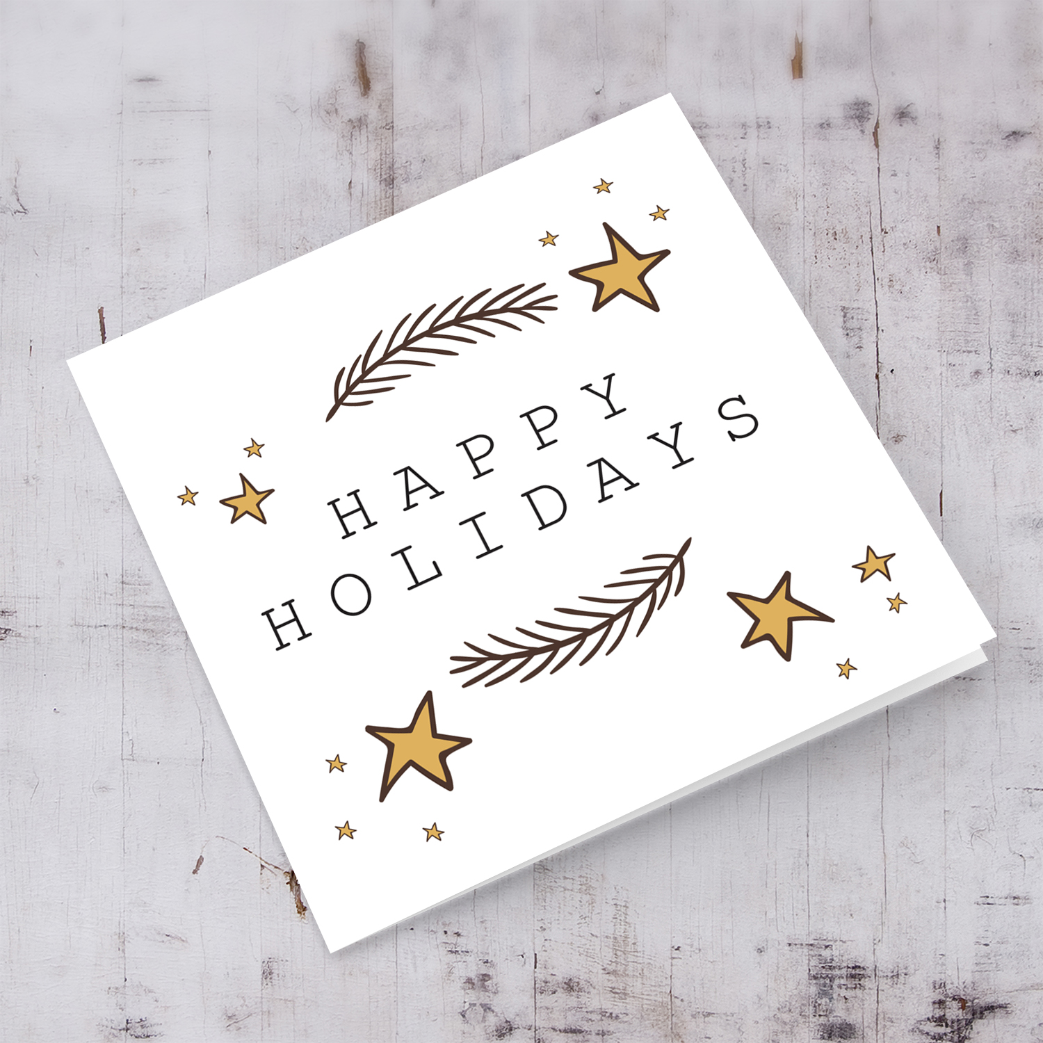 Happy Holidays card with scattered stars in English