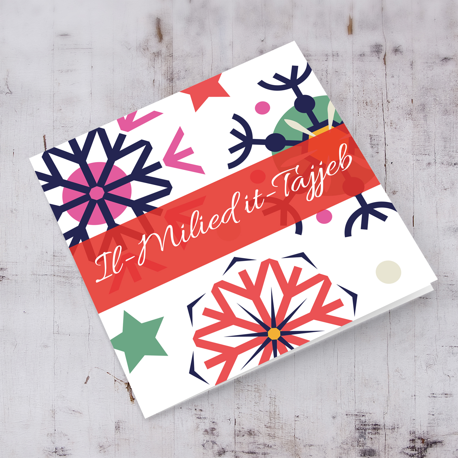 Colourful snowflakes Christmas card in Maltese