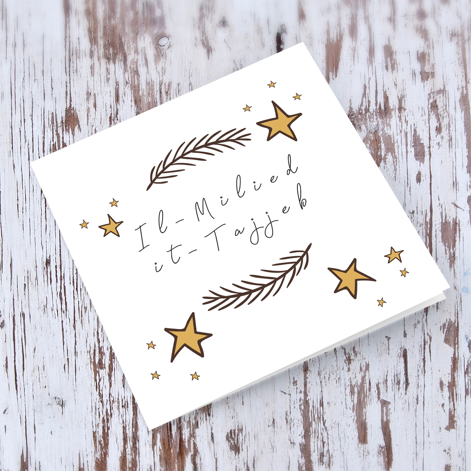 Happy Christmas card with scattered stars in Maltese