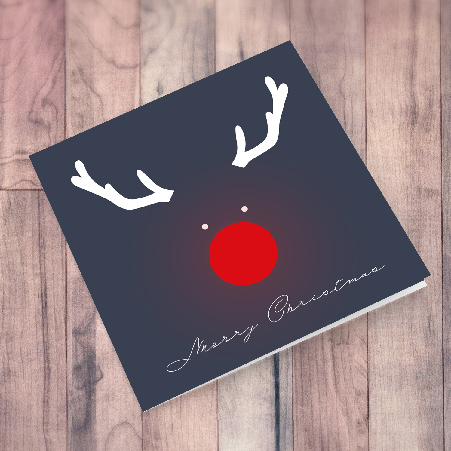 Big red glowing Reindeer Rudolph's nose Christmas Card in English