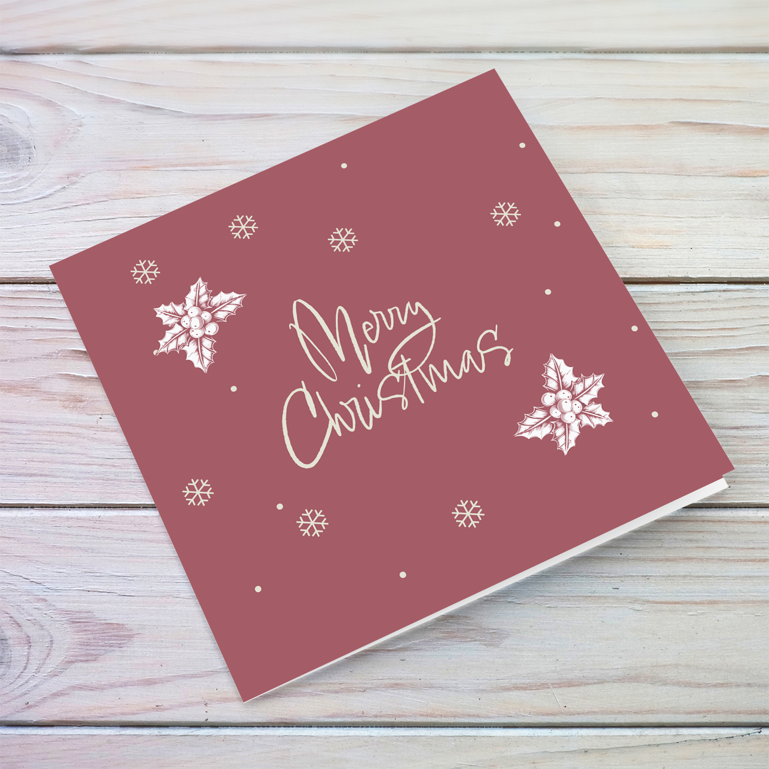 Monochrome & minimalist christmas card in wine / maroon background in English