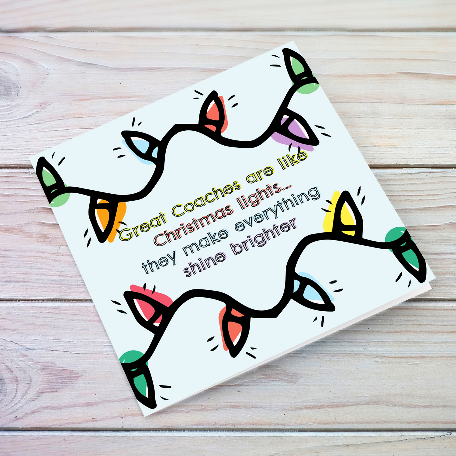 Christmas lights themed Christmas card for Coach in English
