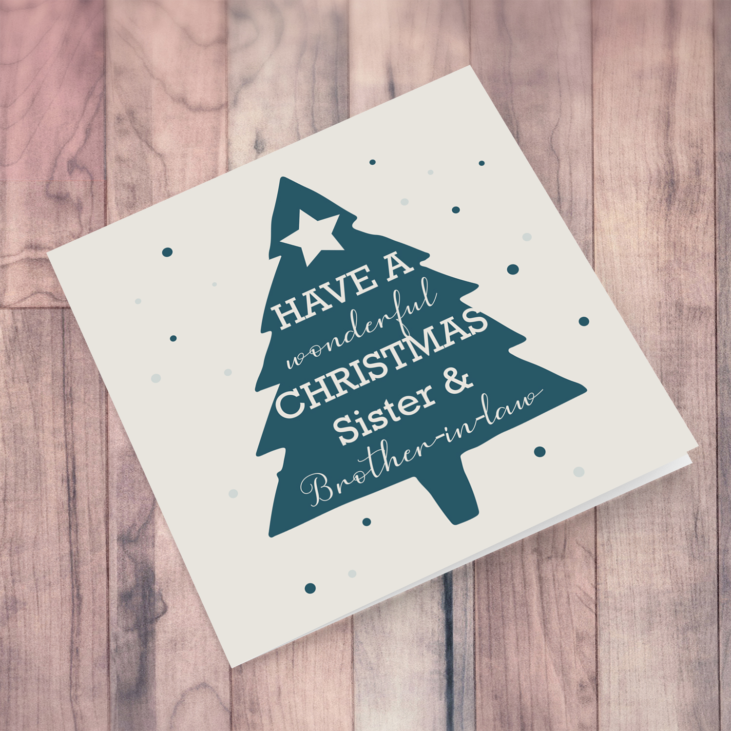 Sister and brother-in-law - Green Christmas tree card with scattered snow Christmas card for sister and brother-in-law in English