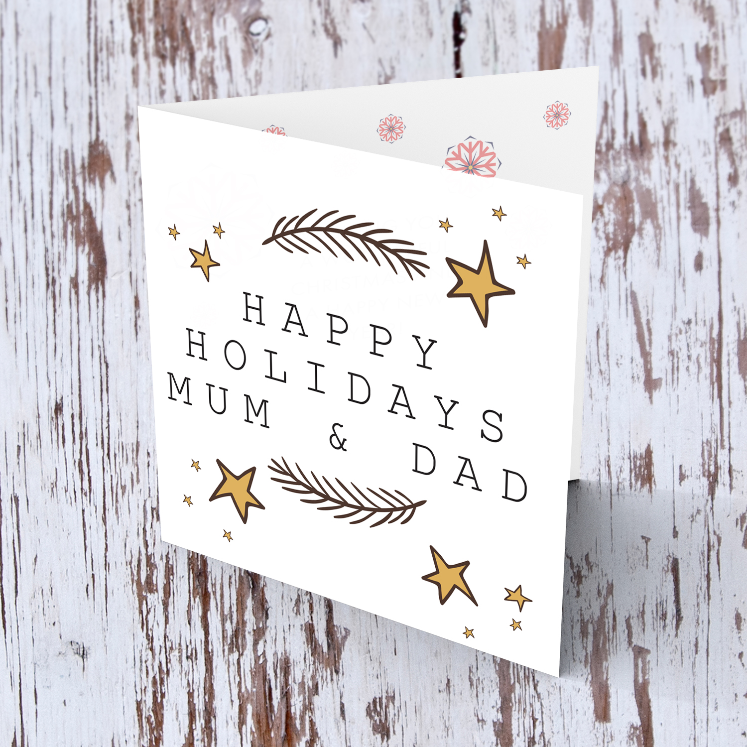 Parents - Happy Holidays mum and dad with scattered stars in English