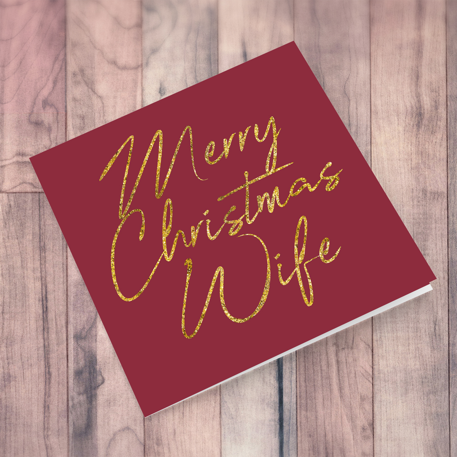 Wife - Golden glitter Christmas card for wife in English